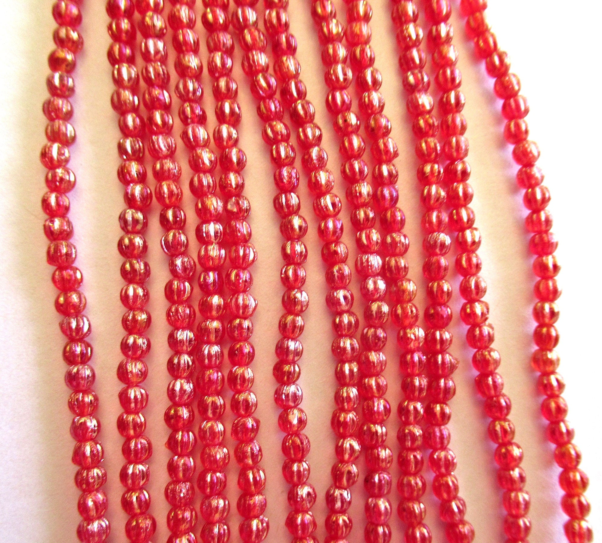 100 3mm Czech glass melon beads - Transparent Luster Iris Ruby Red - siam red pressed glass beads C0029