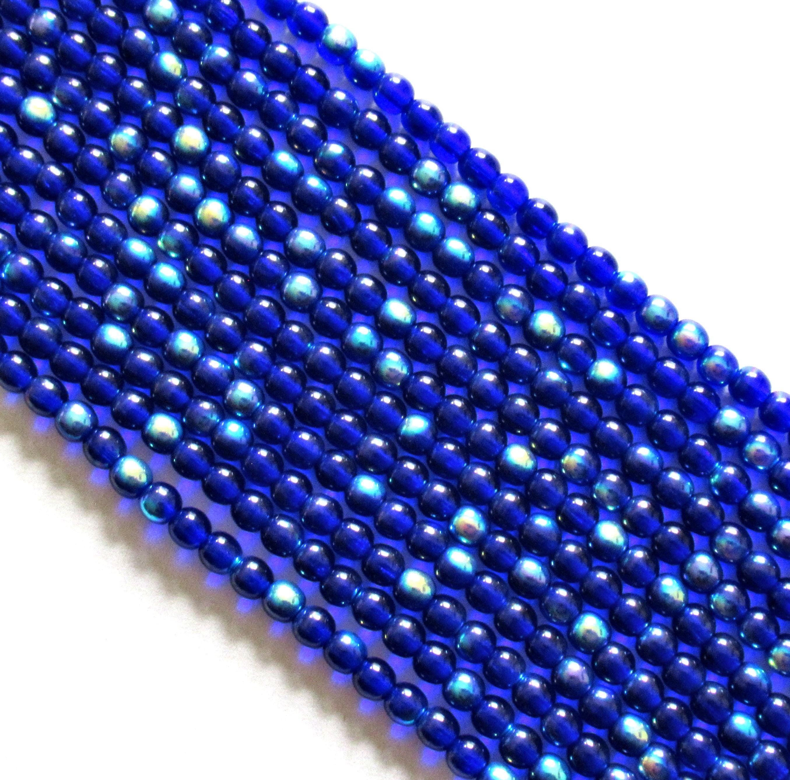 100 4mm Czech glass druk beads - cobalt blue AB smooth round druks - C0066