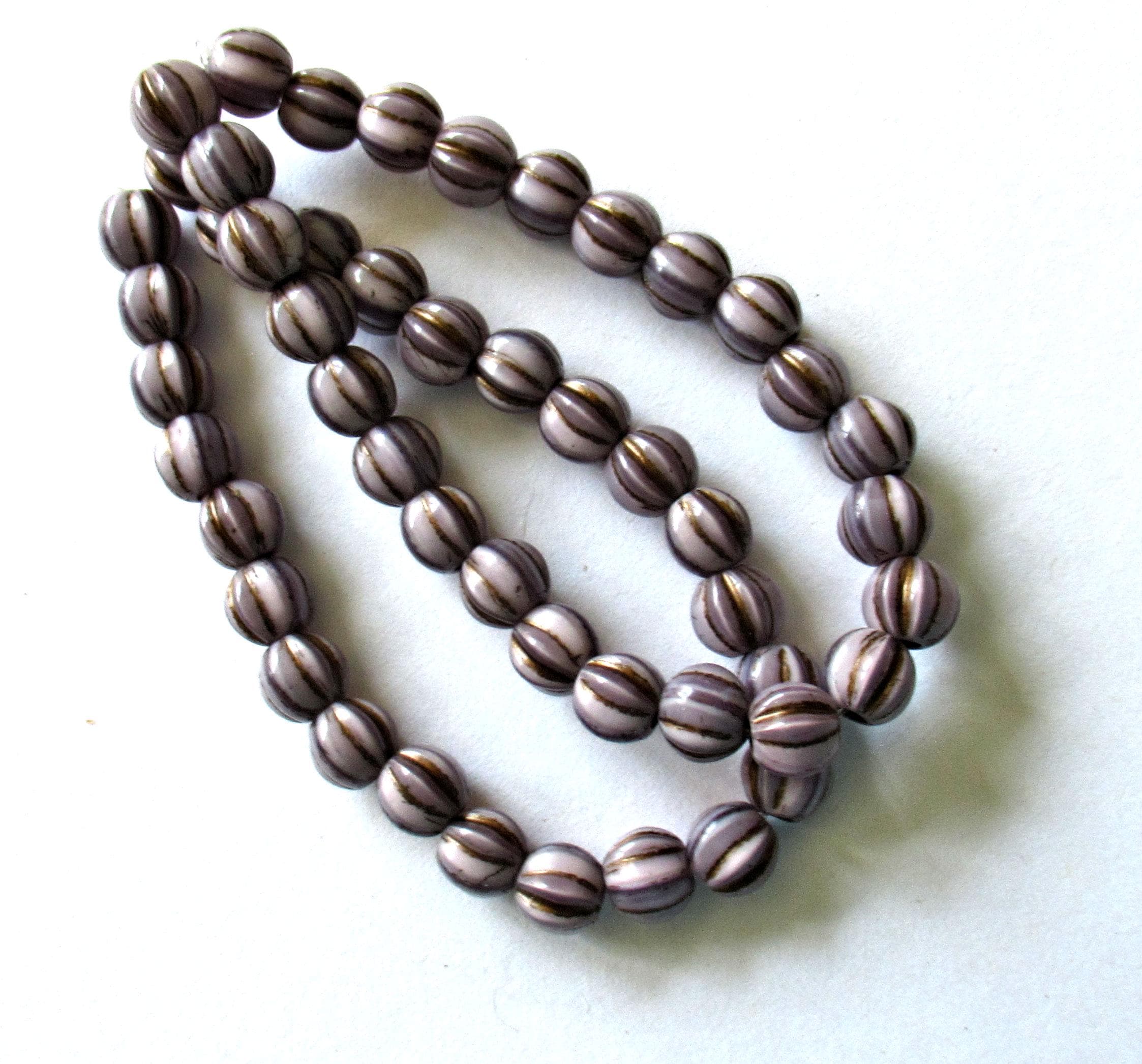 25 Czech glass melon bead - 6mm - opaque light purple with a brown wash - C00601