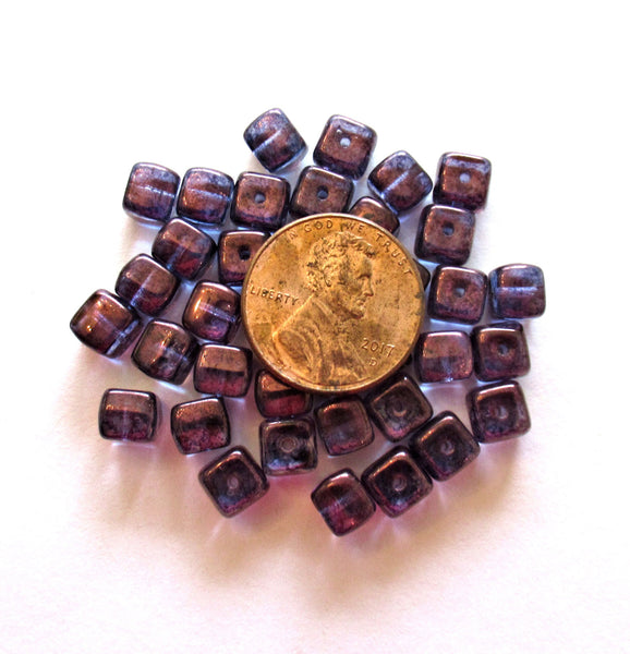 25 Czech glass cube beads - 5 x 7mm - lumi amethyst or purple beads C50125