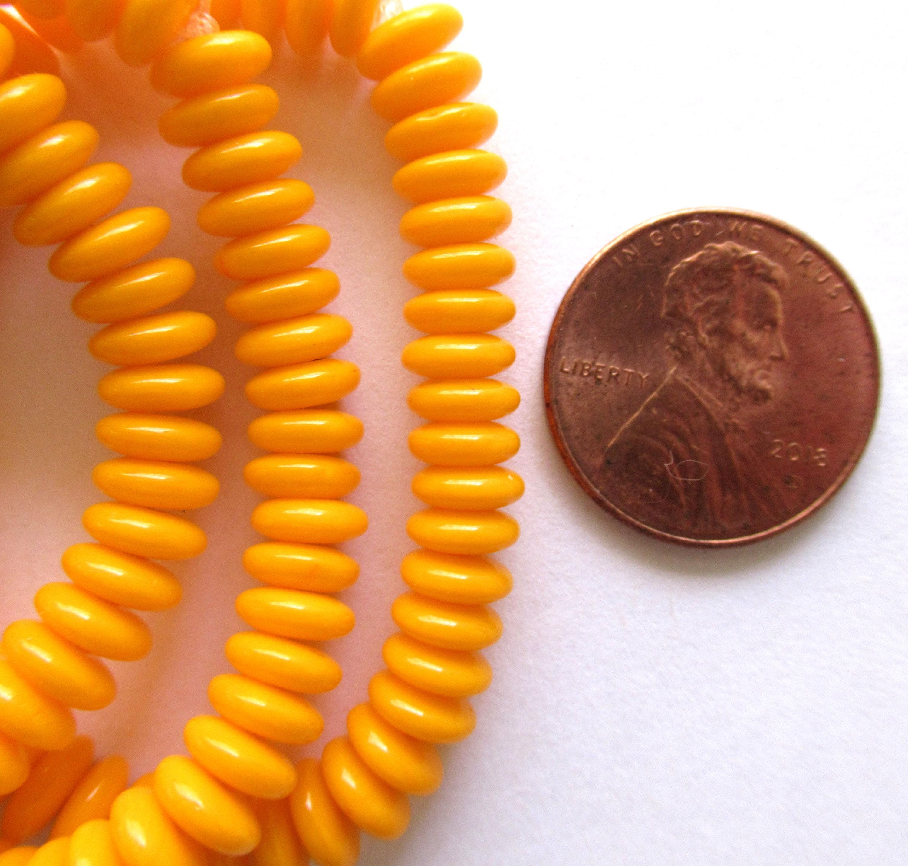 Lot of 50 6mm Czech glass rondelle spacer beads - opaque bright orange flat spacers or rondelles C0521