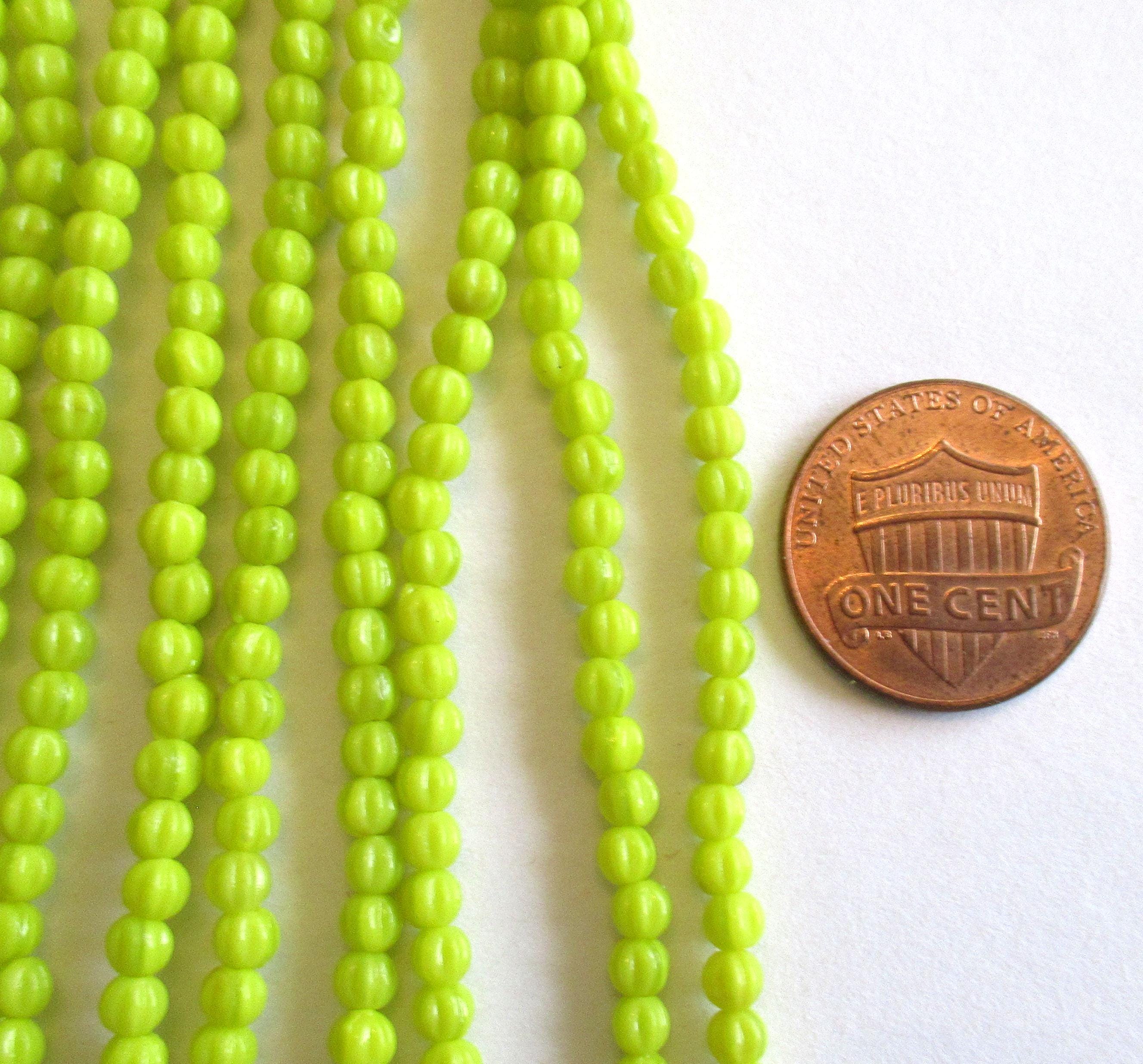 Lot of 100 3mm Czech glass melon beads - bright chartreuse yellow green - pressed glass beads - C00511