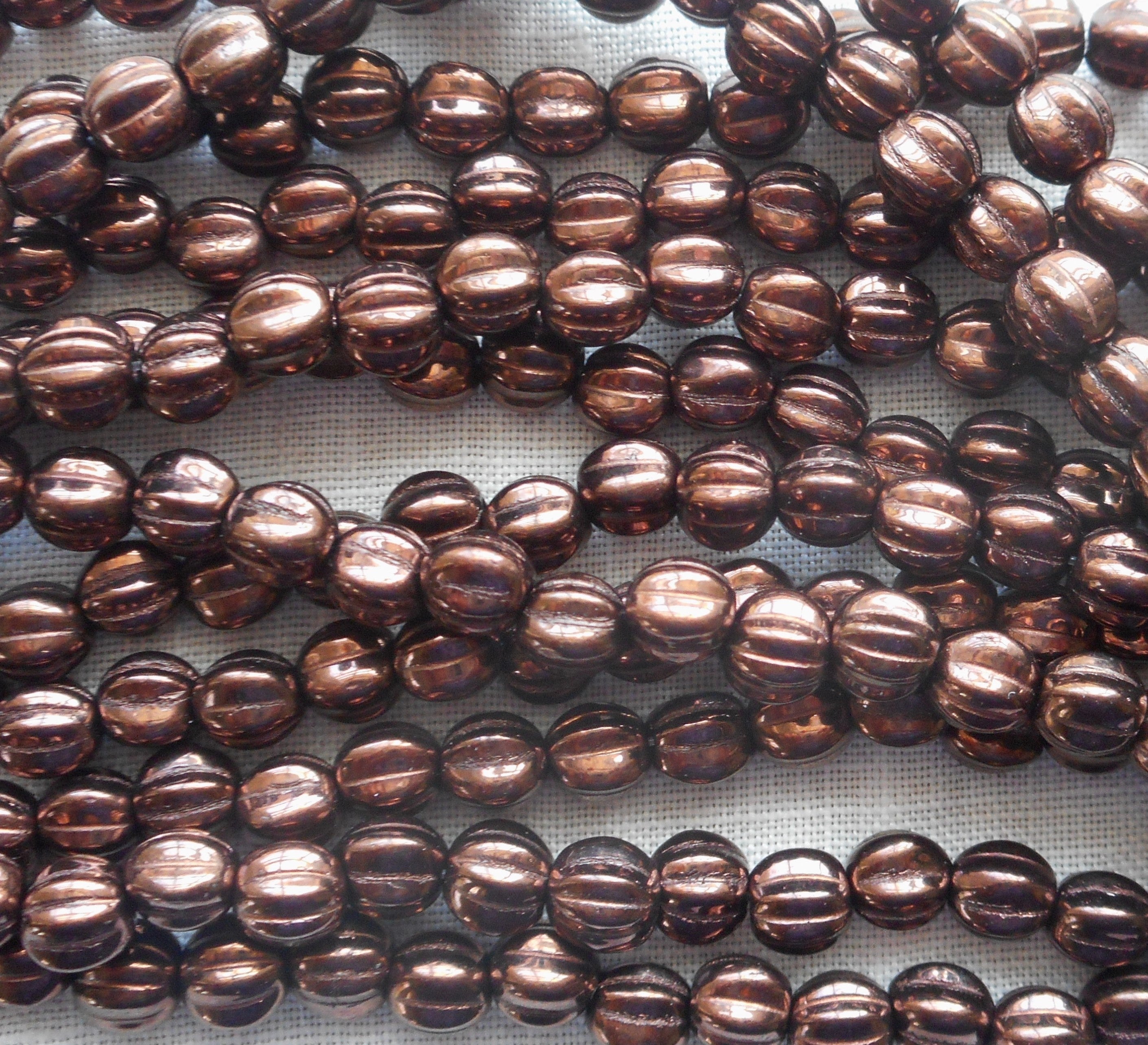 Fifty 5mm Metallic Dark Bronze, Brown glass melon beads, Pressed glass Czech beads C33150
