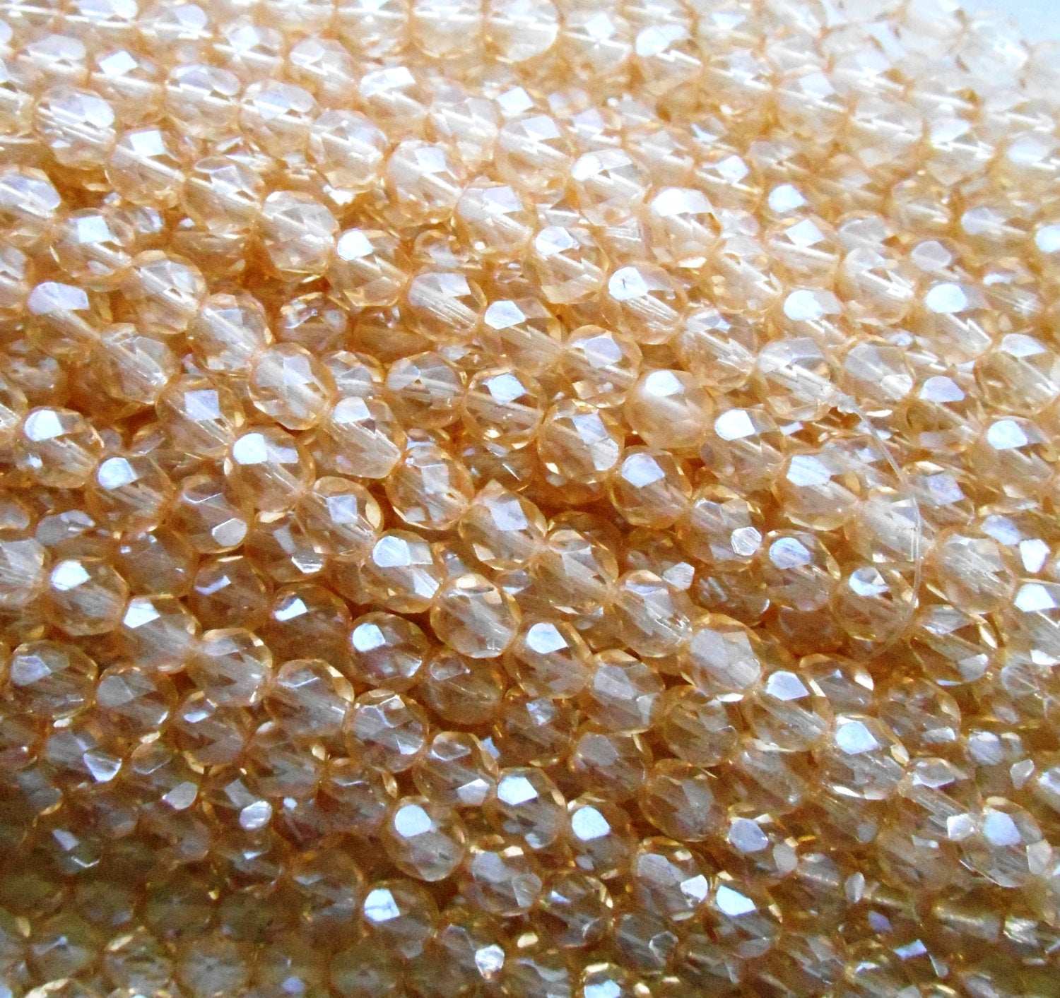 25 6mm Czech glass beads, transparent luster champagne fire polished faceted round beads C6425