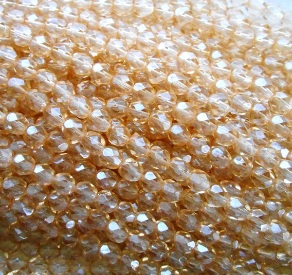 25 6mm Czech glass beads, transparent luster champagne firepolished faceted round beads C6425