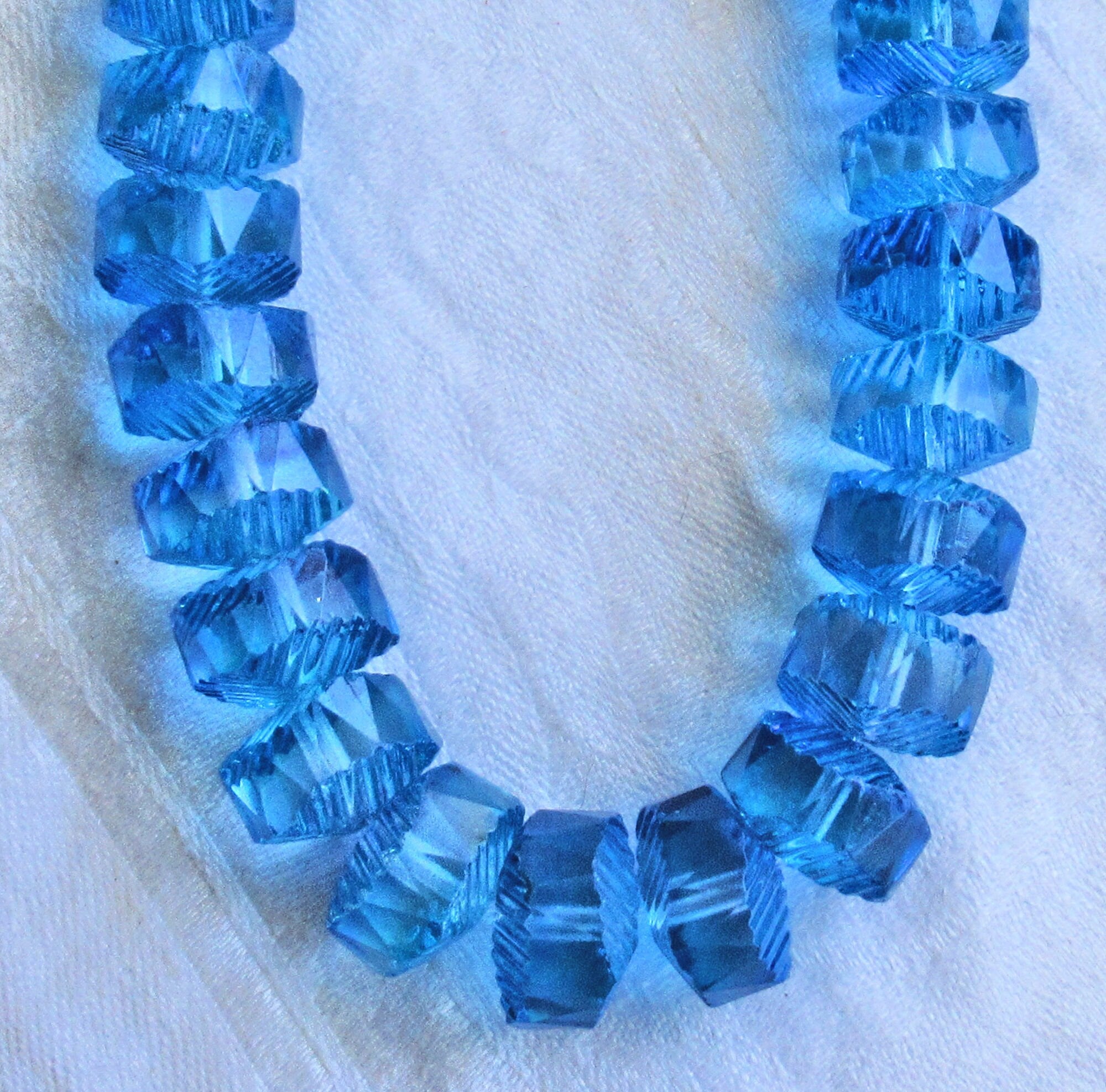 Six Czech glass faceted wavy rondelle beads - large 14 x 6mm aqua blue AB chunky rondelles - C38101