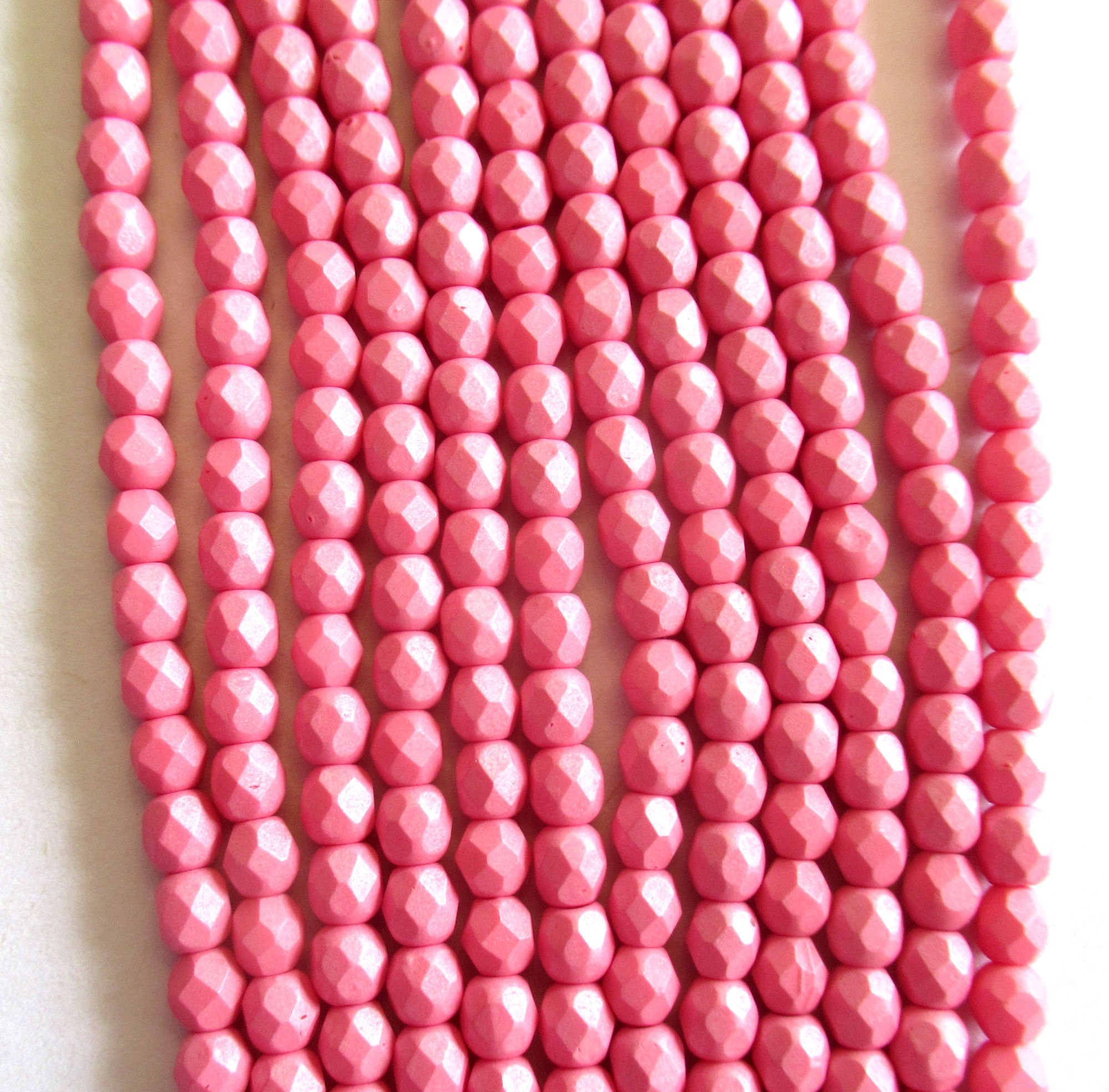 50 4mm Czech glass beads - Saturated Pink - opaque matte bright pink - fire polished faceted round beads C0068