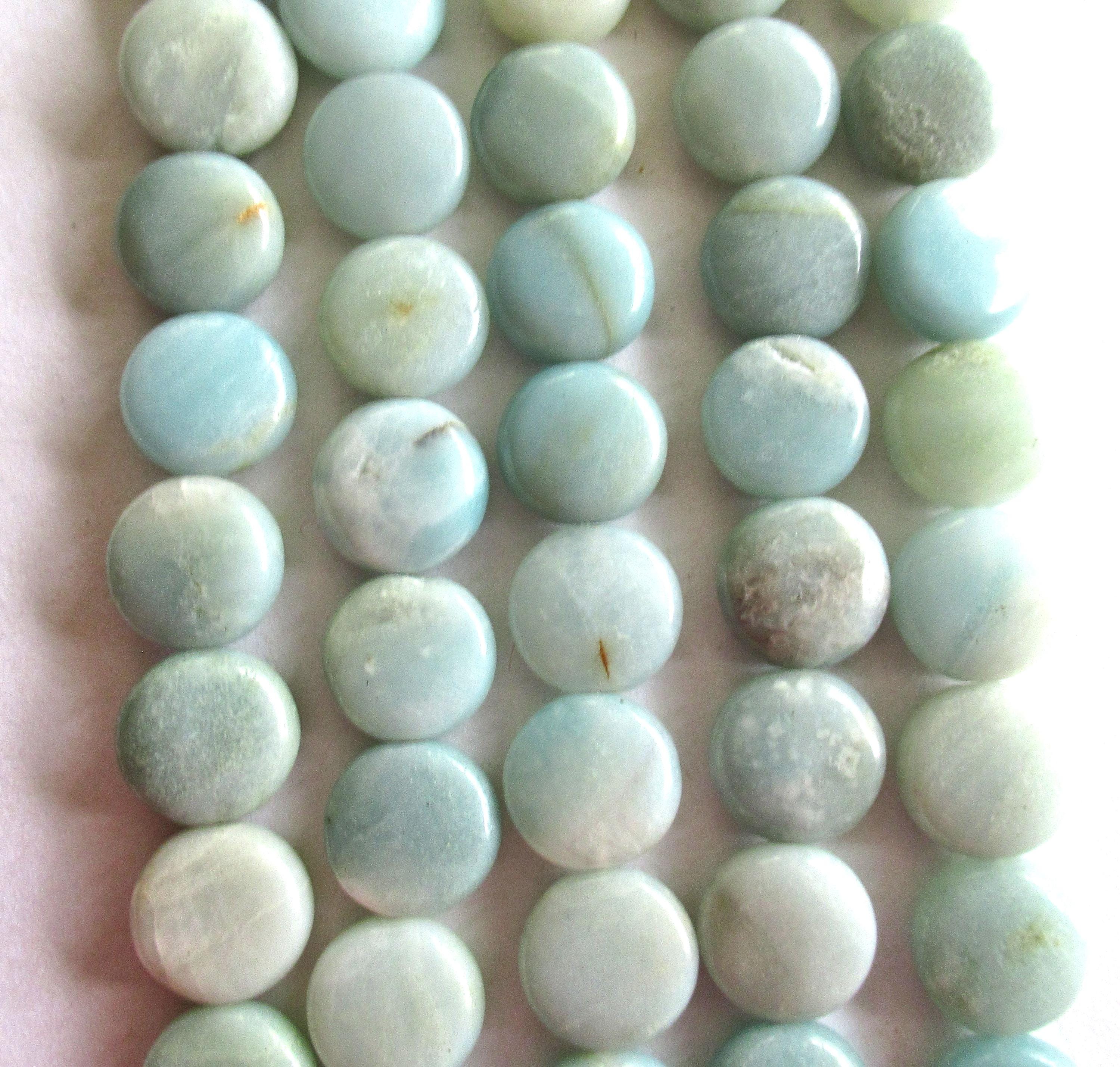 Amazonite coin beads - 11 to 12mm - smooth light blue semiprecious gemstone beads - 35 beads - 15.5 inch strand - 0000
