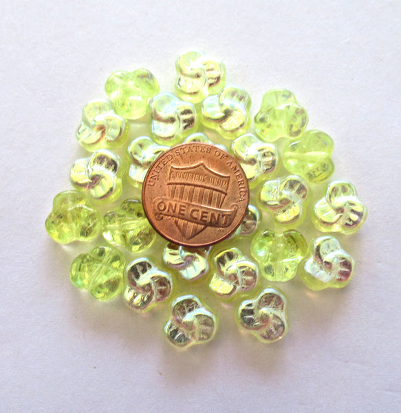25 Czech glass pansy beads - 9 x 4mm jonquil ab yellow pressed glass flower beads - C0009