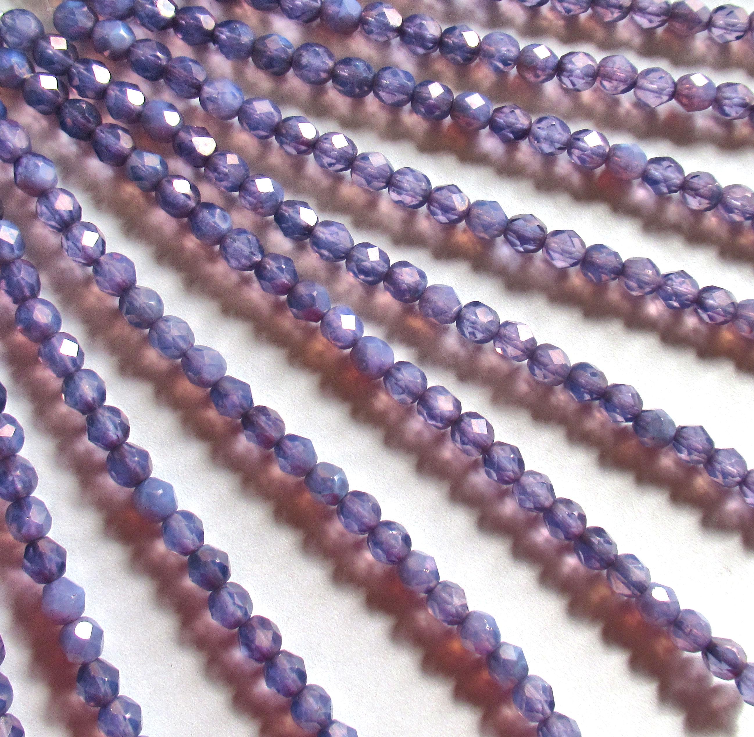 25 6mm Czech glass beads - Milky Alexandrite Moon Dust - purple - fire polished faceted round beads - C00001