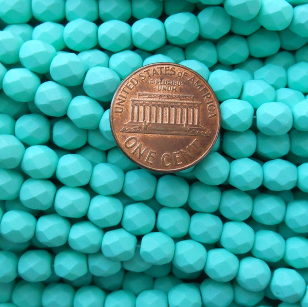 25 6mm Saturated Teal, Aqua, Turquoise Blue glass beads, firepolished, bright blue faceted round beads C2725