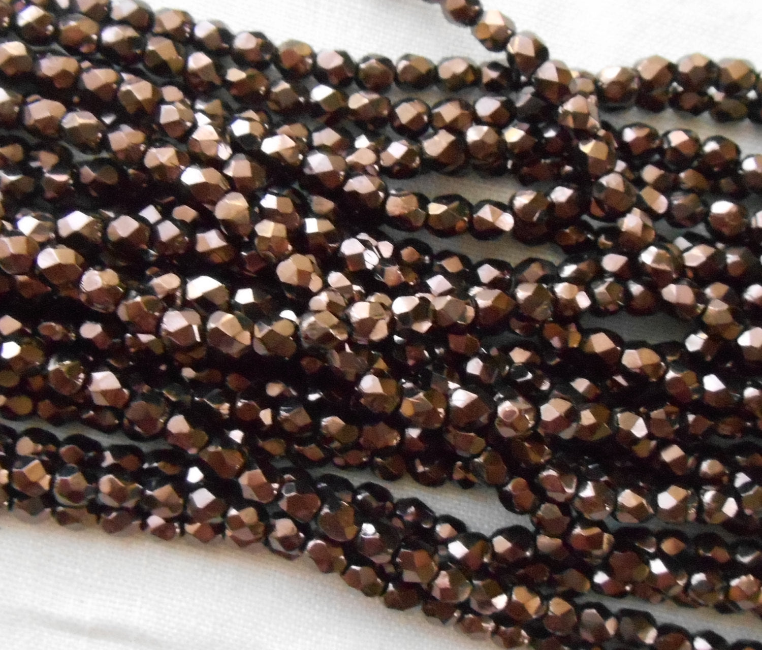 50 3mm Czech glass beads, Brown Metallic,Chocolate Bronze, firepolished faceted round beads C0045