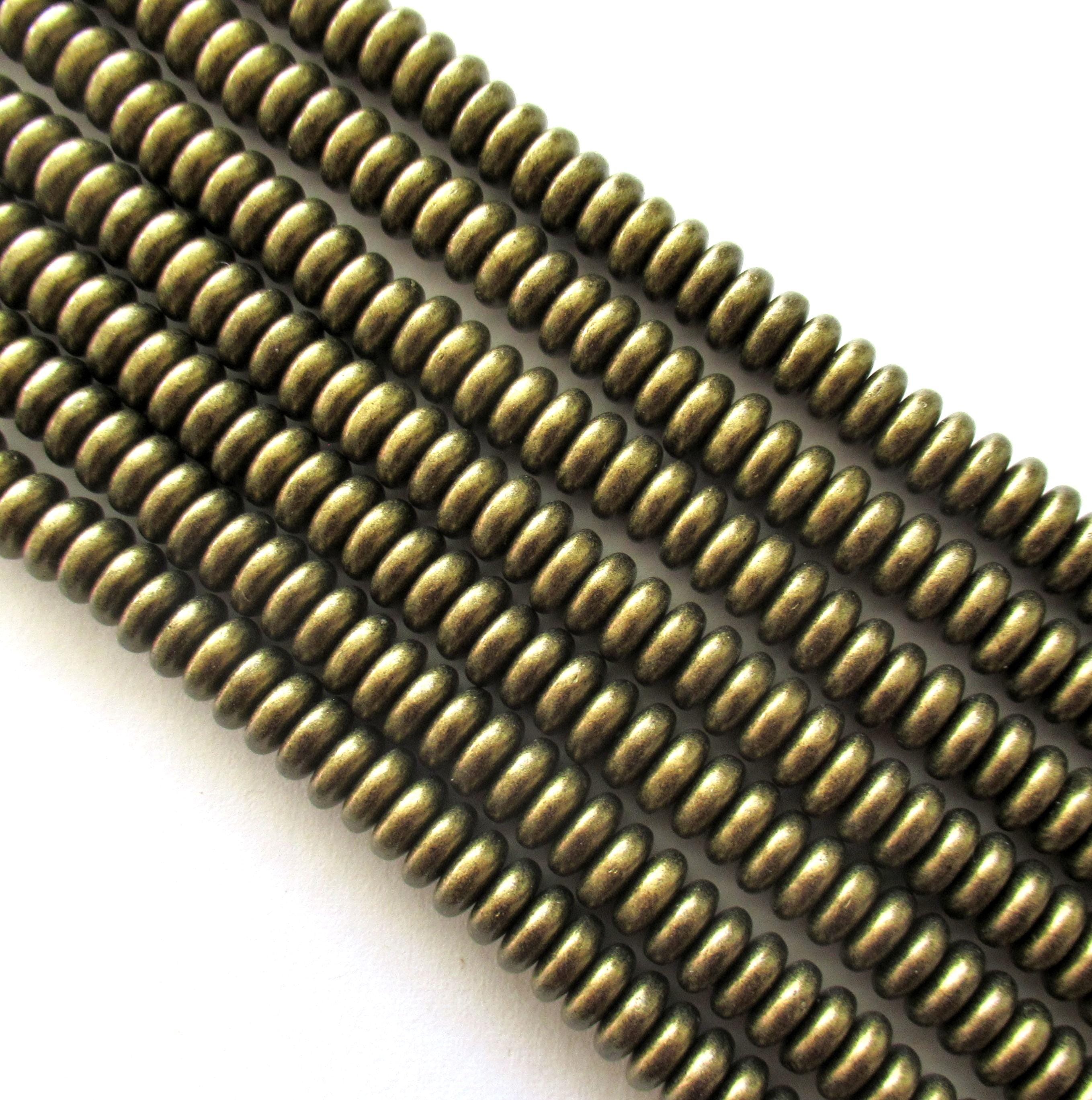 50 6mm Czech glass rondelle beads - metallic suede antique gold - flat spacers or rondelles - C0006