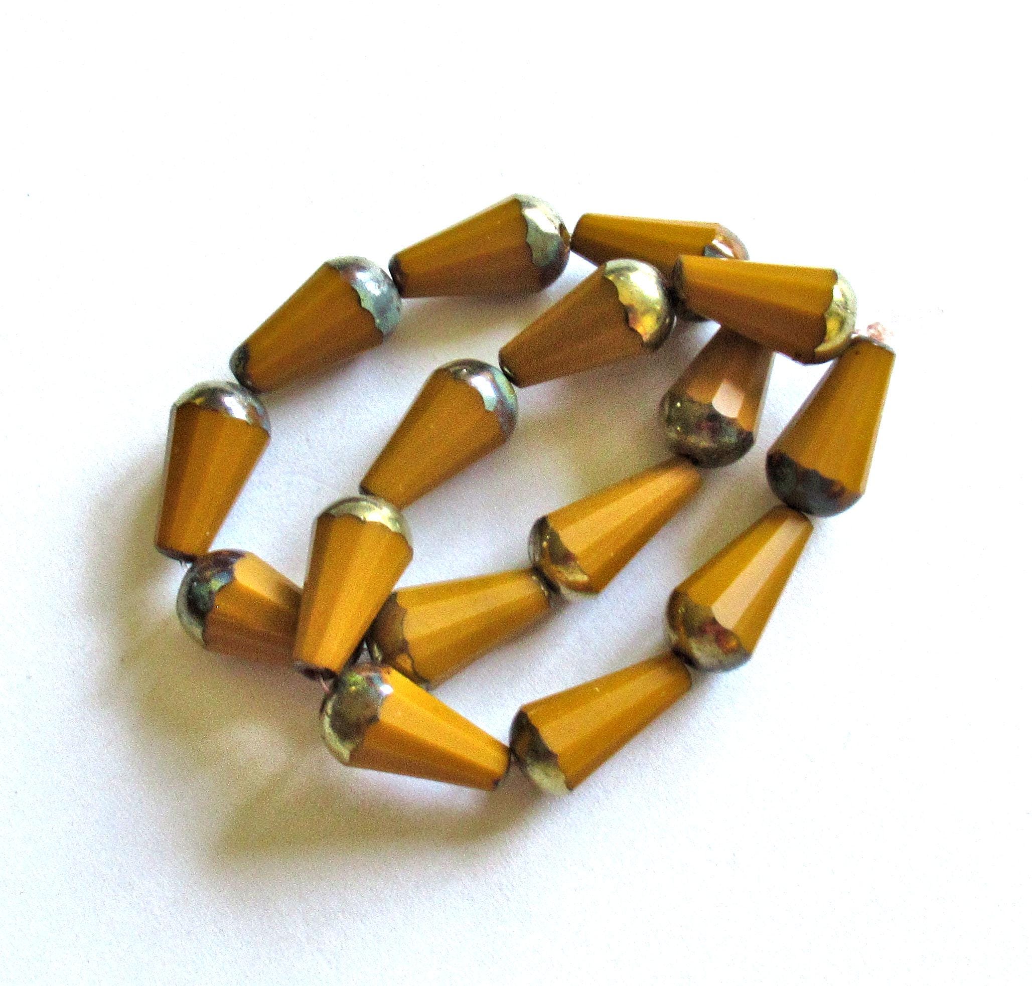 8 Czech glass faceted teardrop beads - 8 x 15mm - pumpkin orange with a bronze & picasso finish on the ends - 00003