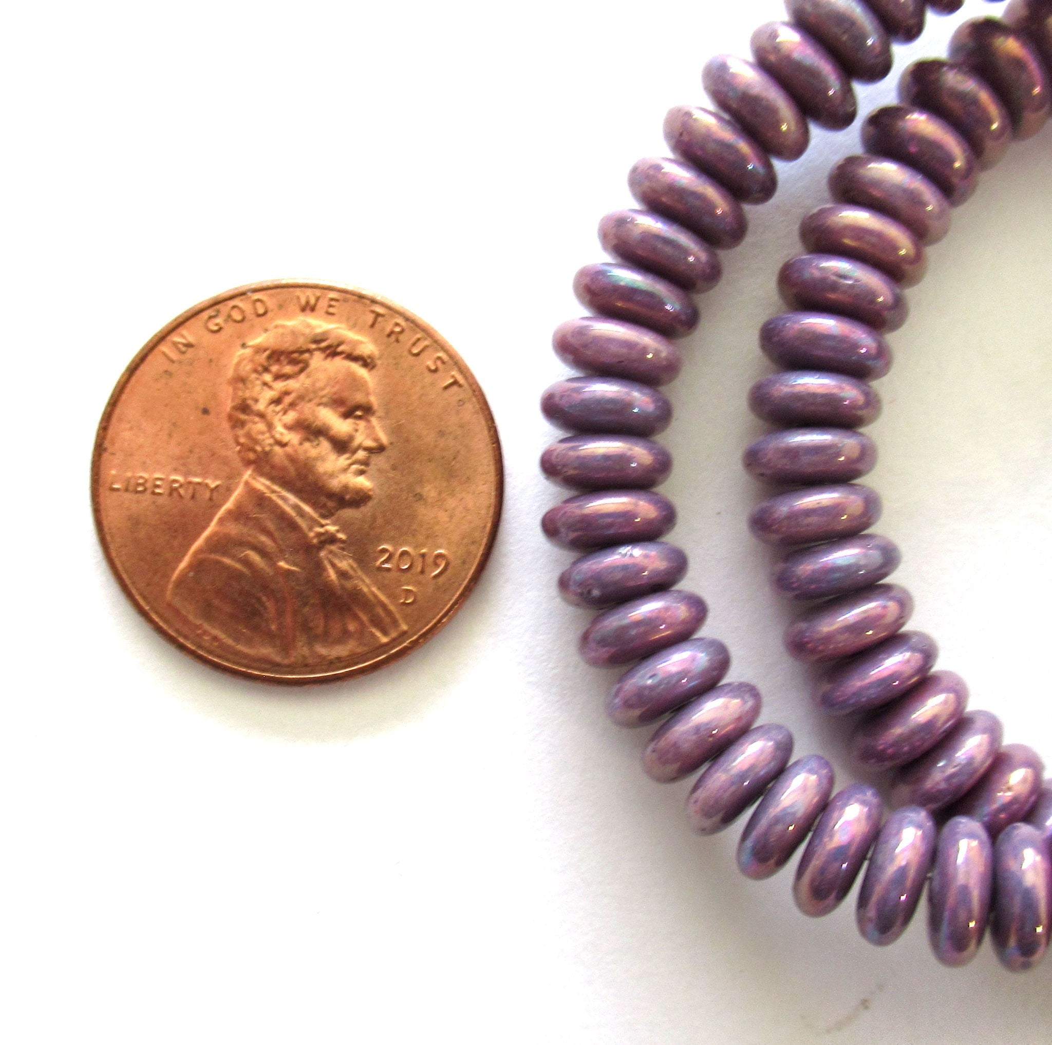 Lot of 50 6mm Czech glass rondelle spacer beads - opaque amethyst purple luster iris - flat spacers or rondelles C00601