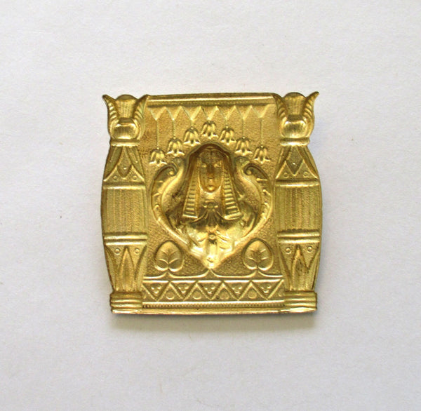 1 raw brass stamping - Egyptian themed plaque, pendant, ornament, 1.75" x 1.75" inches - C00431