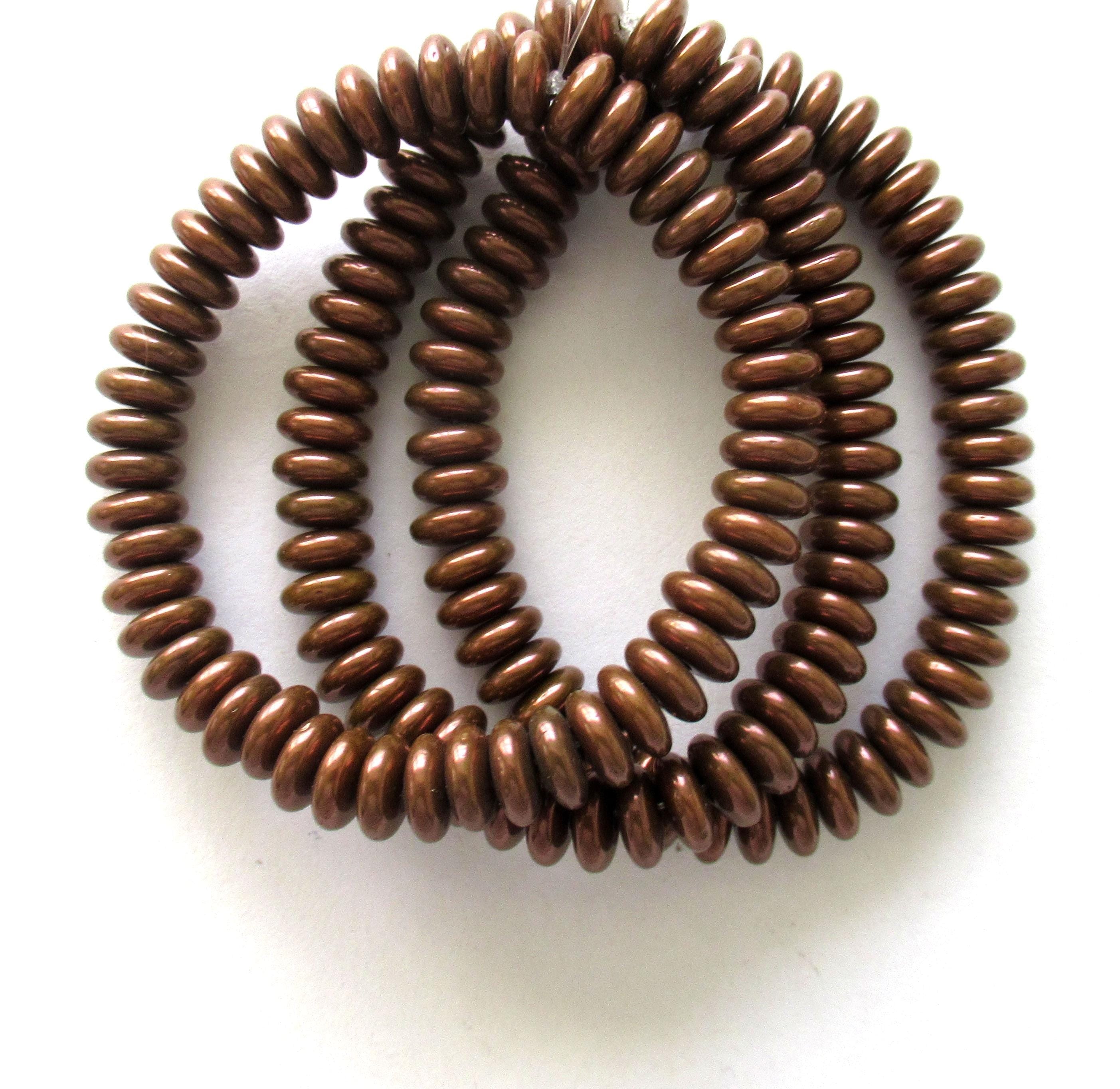 Lot of 50 6mm Czech glass rondelle spacer beads - opaque dark bronze flat spacers or rondelles C0521
