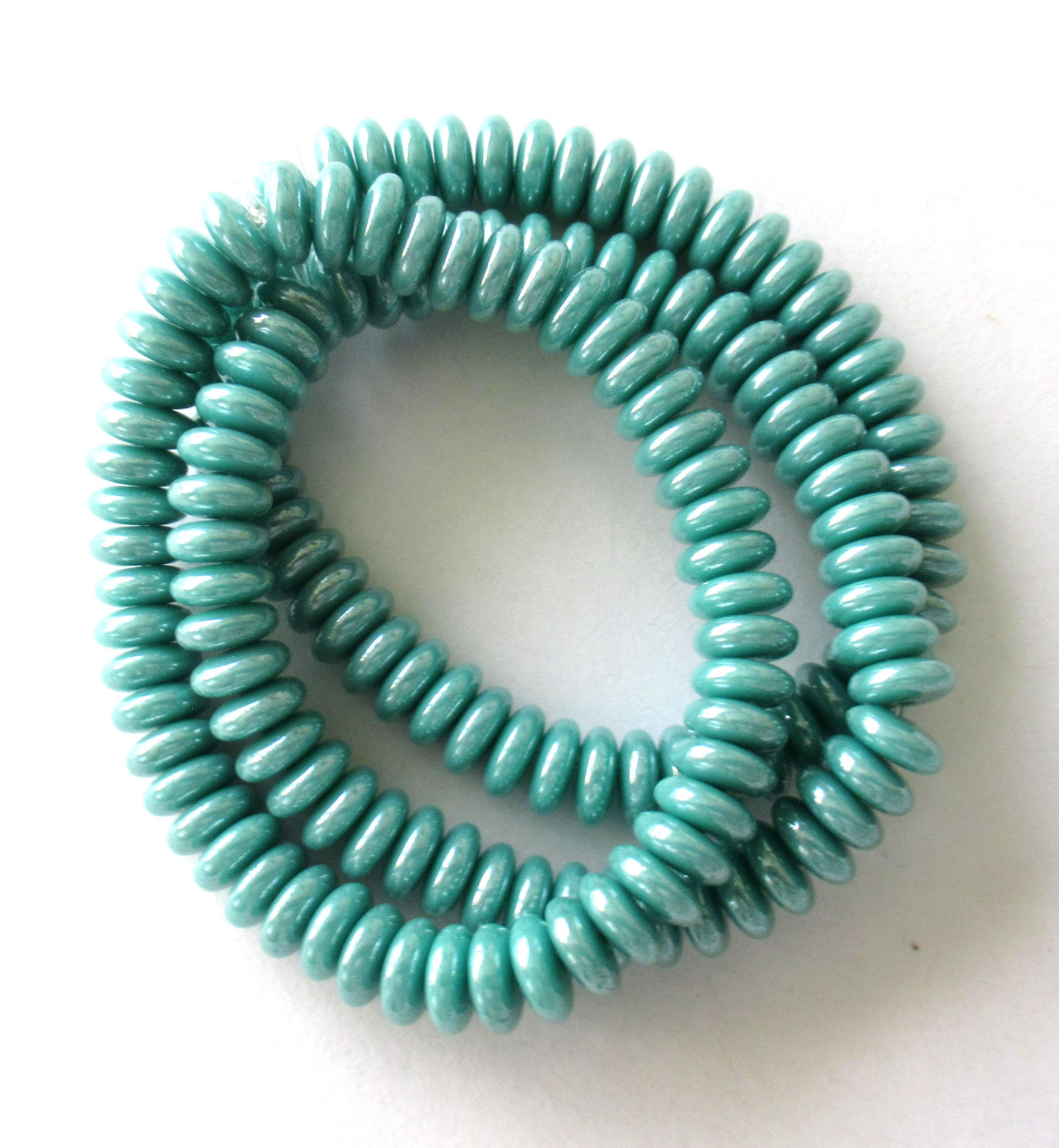Fifty 6mm Czech glass rondelle spacer beads - turquoise green luster - flat disc spacers or rondelles C00331