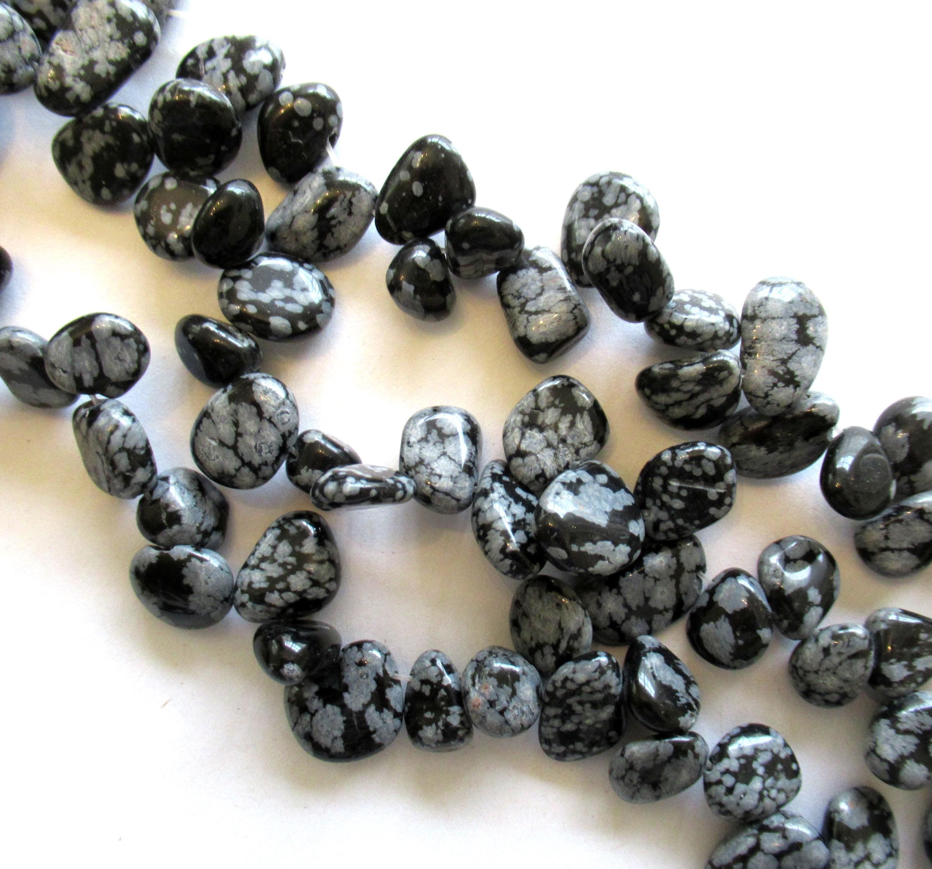 Snowflake Obsidian irregular pebble nugget beads - semiprecious black & white stone beads - approx 58 beads - 8 to 15mm - 15.5 inch strand