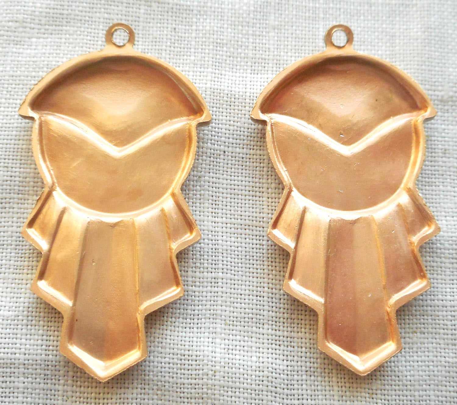 2 Raw Brass Stampings, Art Deco dangles, charms, drops, earrings 31mm x 16mm, made in the USA C47102 - Glorious Glass Beads