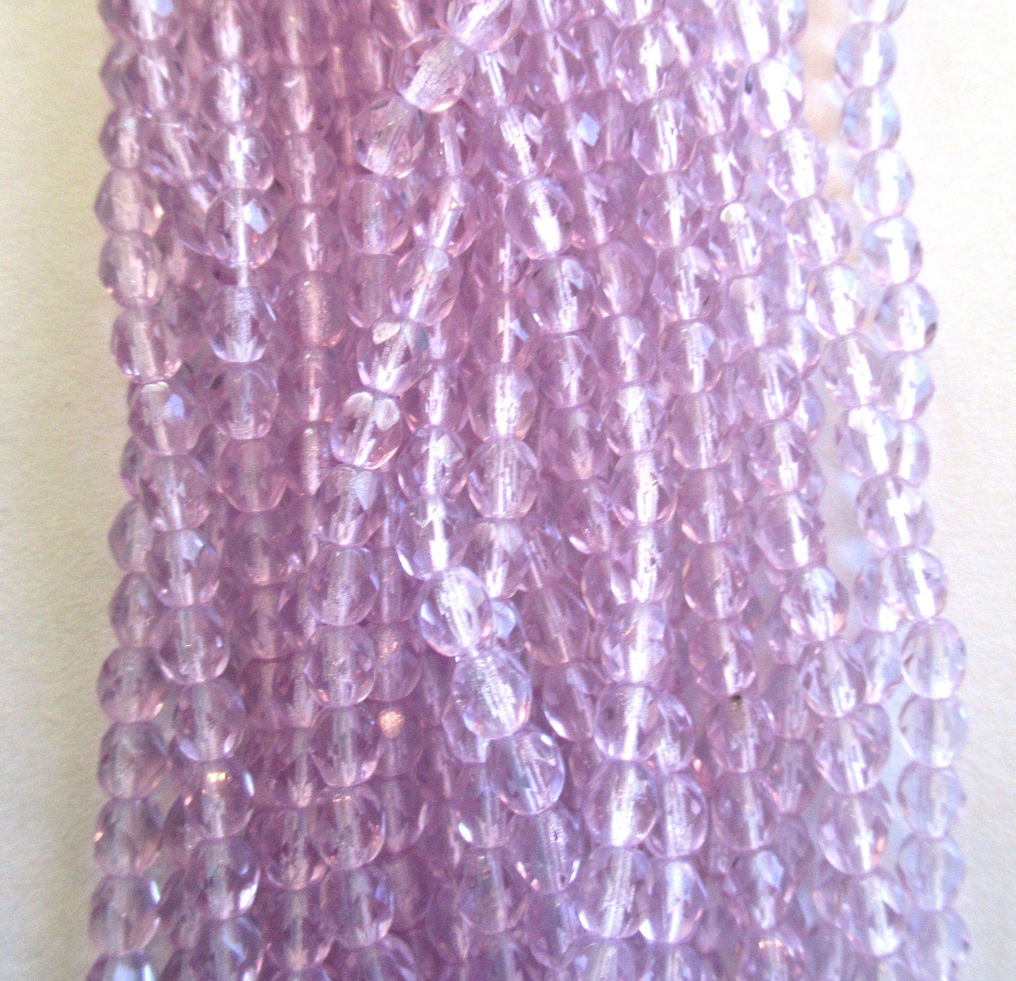 50 4mm Czech glass beads - Alexandrite Luster - lilac / lavender - fire polished faceted round beads C0055