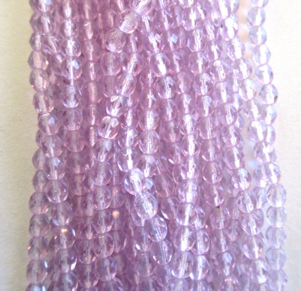 50 4mm Czech glass beads - Alexandrite Luster - lilac / lavender - fire polished faceted round beads C0055