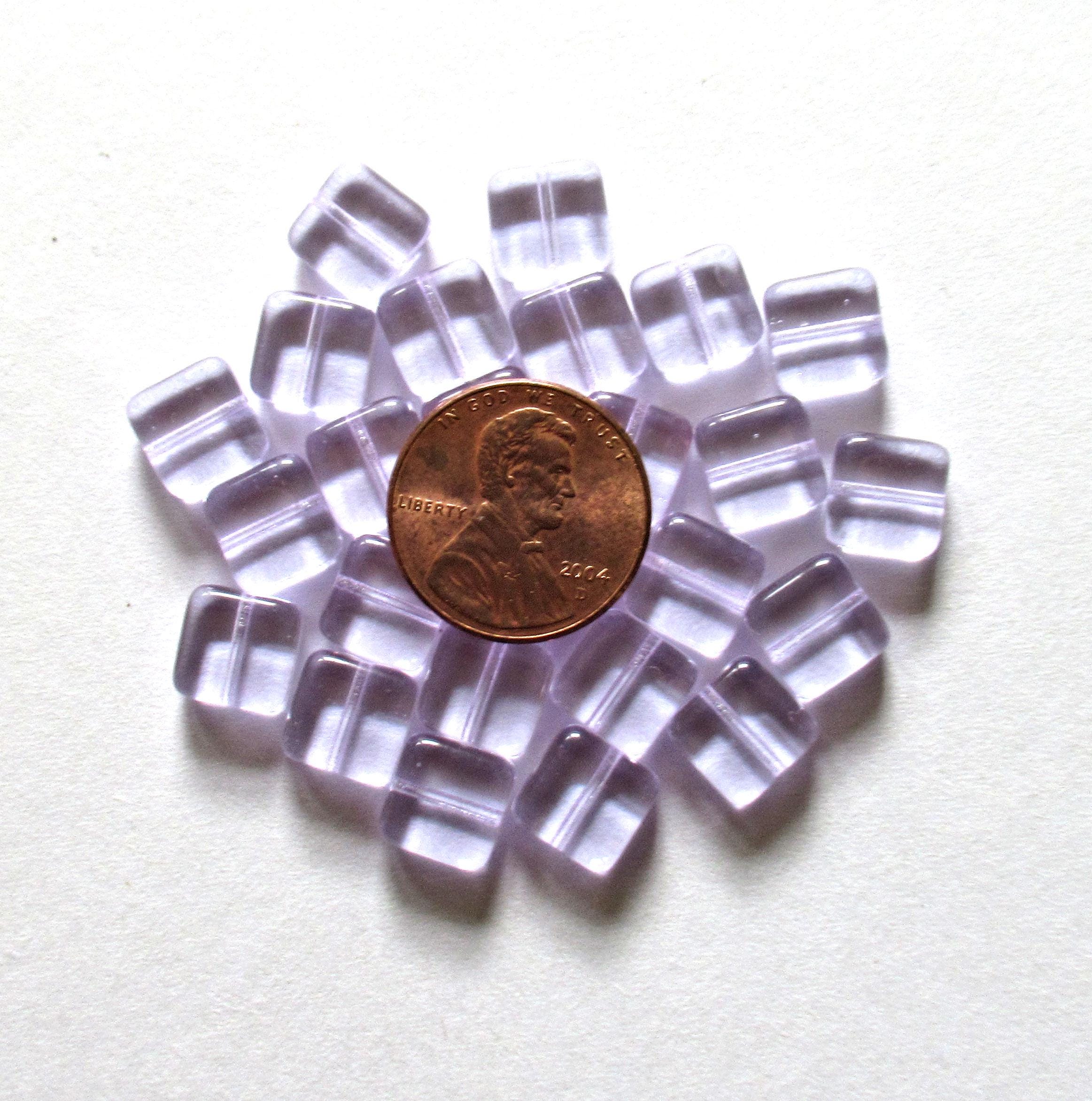 25 Czech glass square beads - alexandrite / lavender or lilac purple pressed glass beads - 9mm - C0074