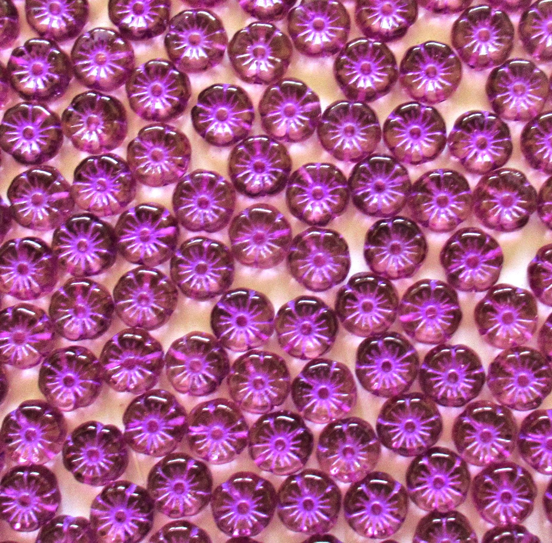 15 Czech glass flower beads - 8mm - light amethyst with a purple wash - Hawaiian hibiscus flower beads - C00601