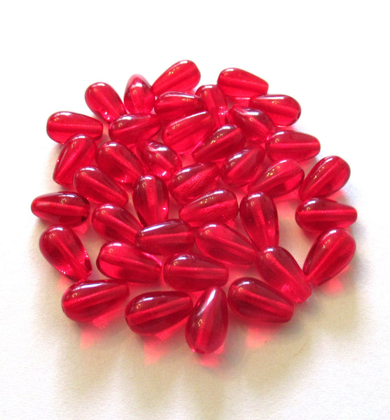 Lot of 25 siam red glass drop beads - smooth teardrop beads - 10 x 6mm C0004