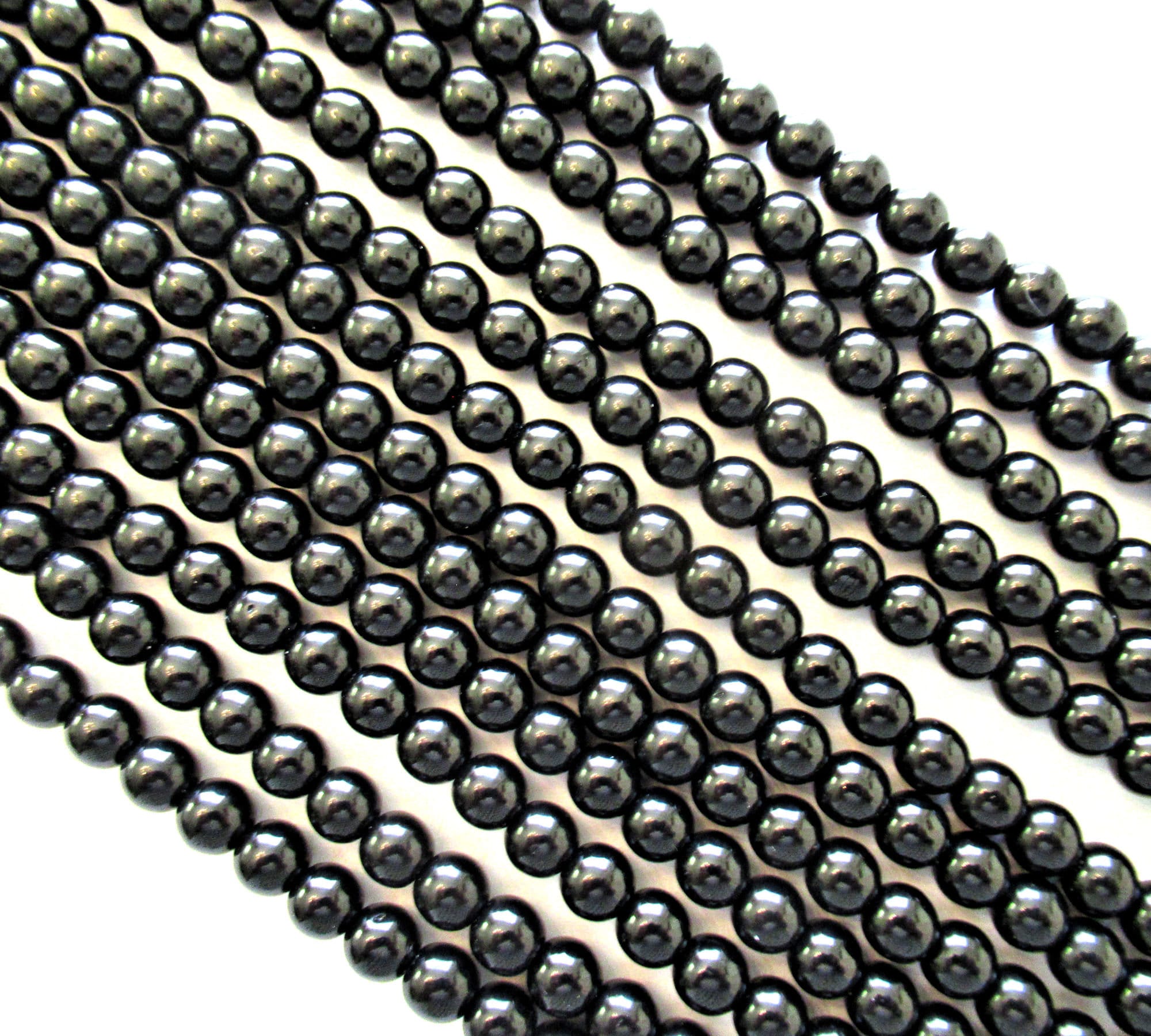 50 6mm Czech glass druk beads - Jet Black smooth round druks - C0026