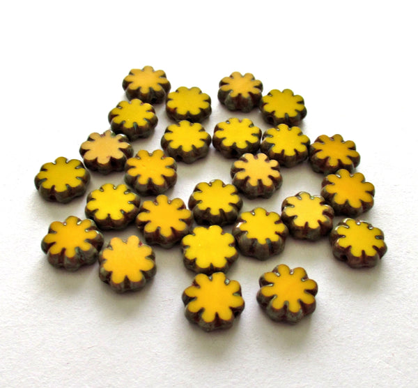 20 Czech glass flower beads - two tone orange picasso beads - 9mm - table cut - cactus flower beads - C00871