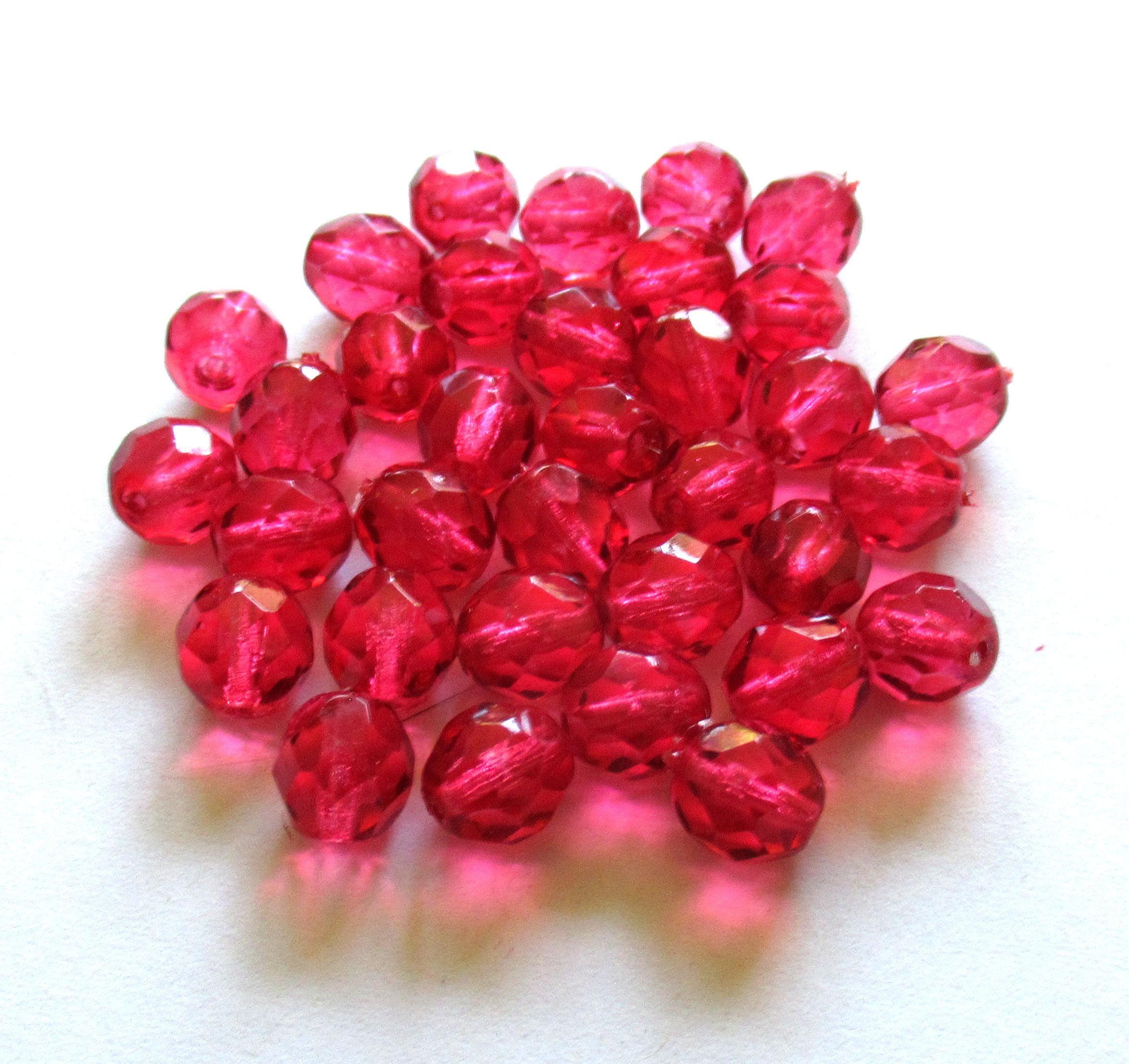 25 8mm Czech glass beads - cranberry red or pink - fire polished faceted round beads - C0059
