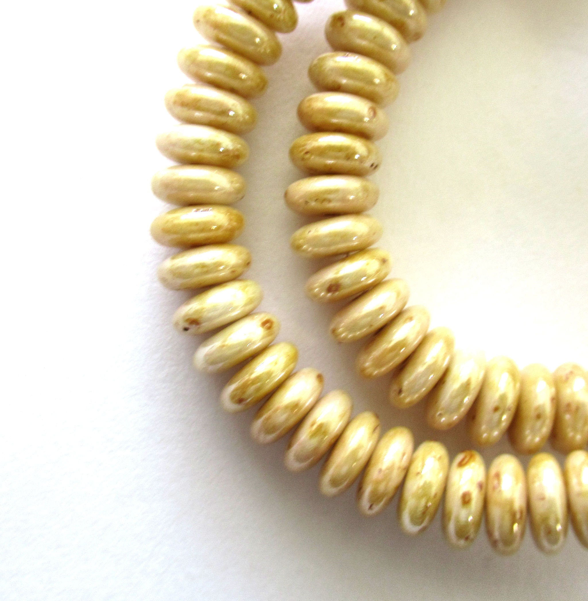 50 6mm Czech glass rondelle spacer beads - opaque off white with a splotchy beige luster finish - flat spacers or rondelles C0601