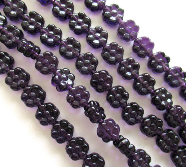 25 8mm Czech glass flower beads - amethyst tanzanite purple - pressed glass floral beads - C0073