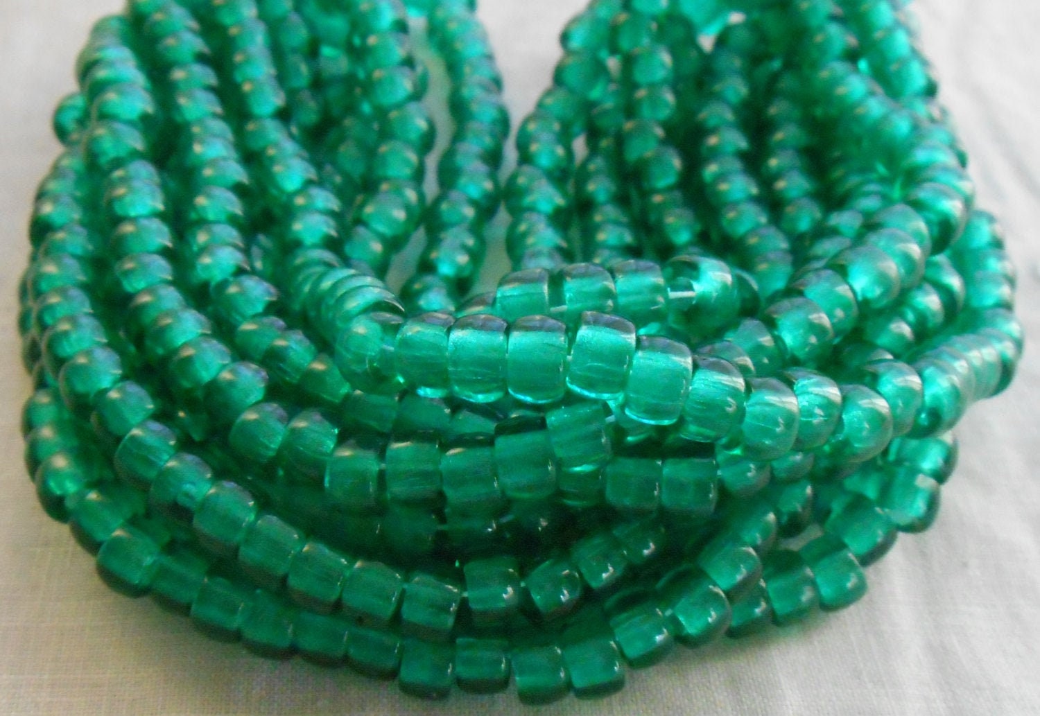 50 6mm Czech glass pony roller or crow beads - teal blue green big hole beads - C0064