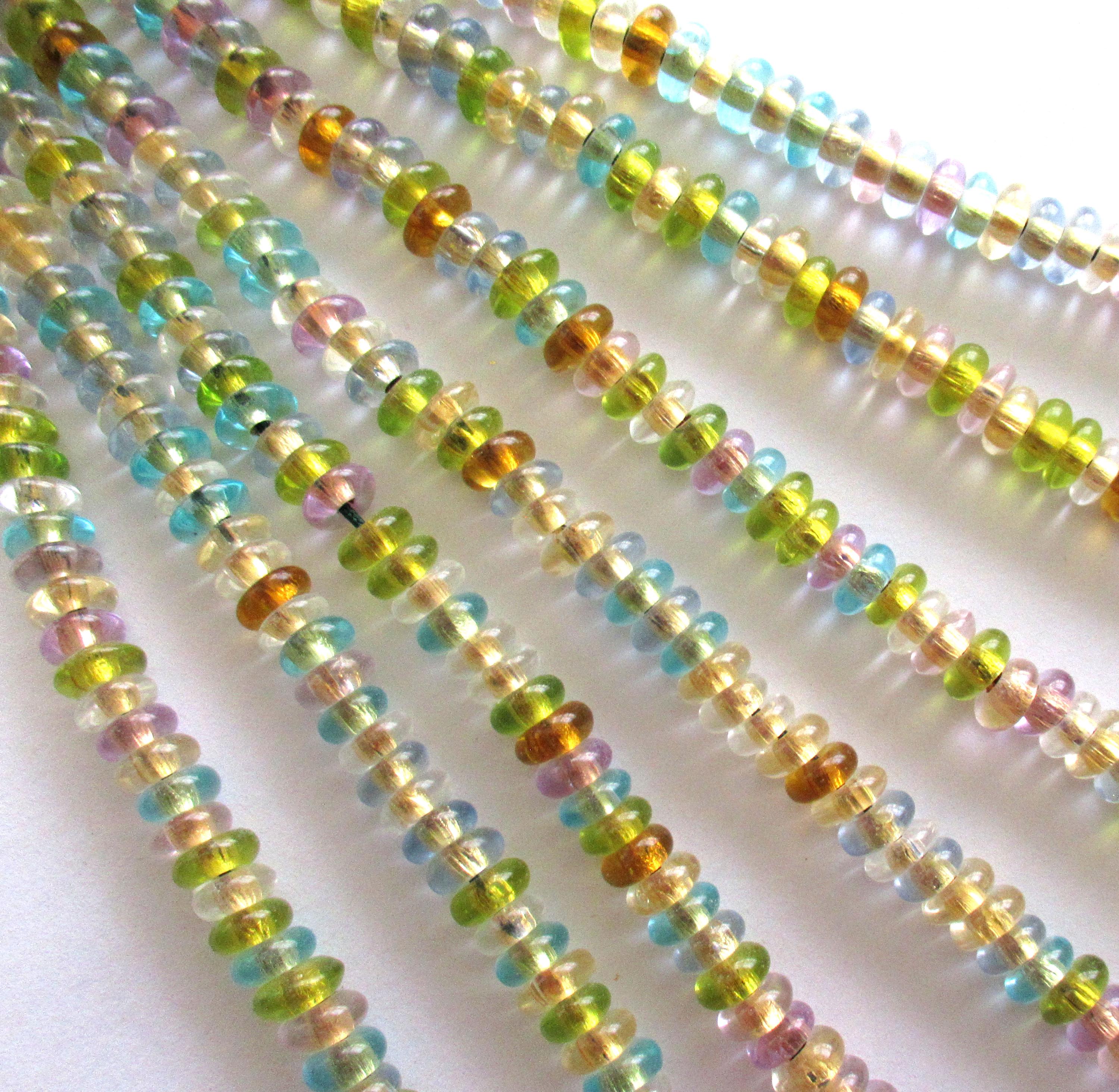 Small Czech glass rondelle spacer beads - multi colored gold lined beads 7 to 8mm - 100 pieces - C0000
