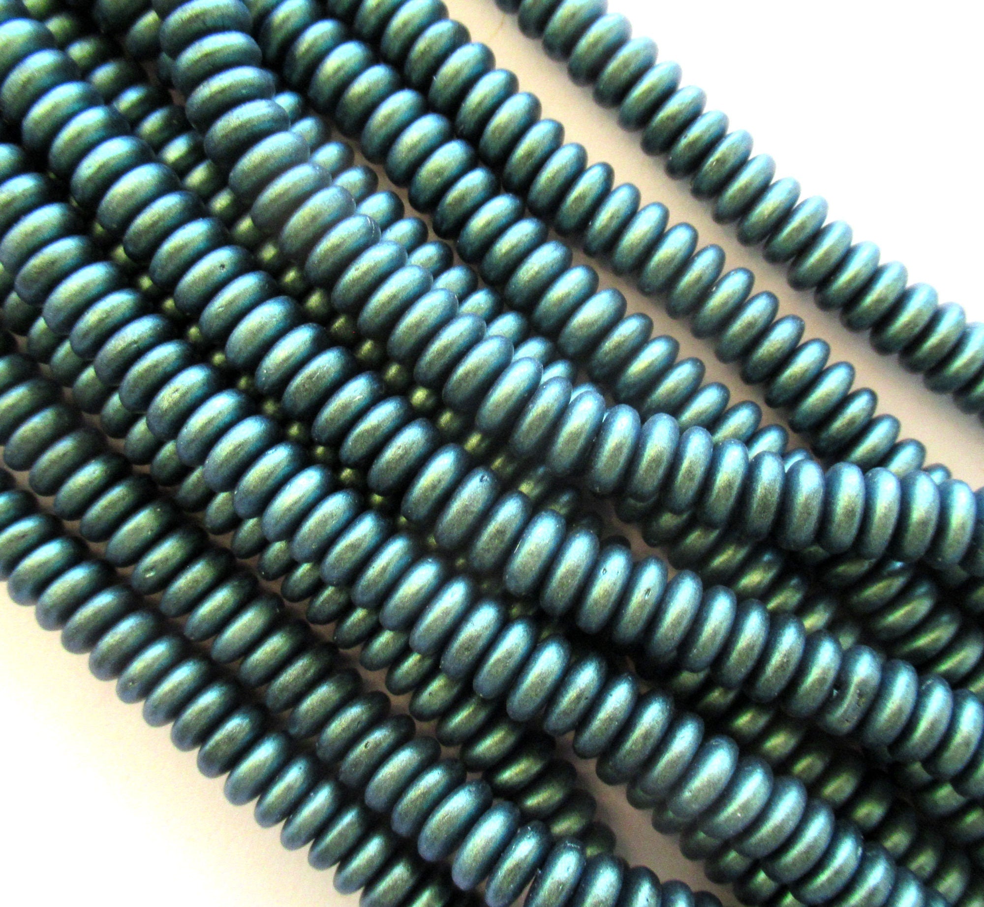 Fifty 6mm Czech glass rondelle beads - matte aqua teal green flat spacers or rondelles C0088