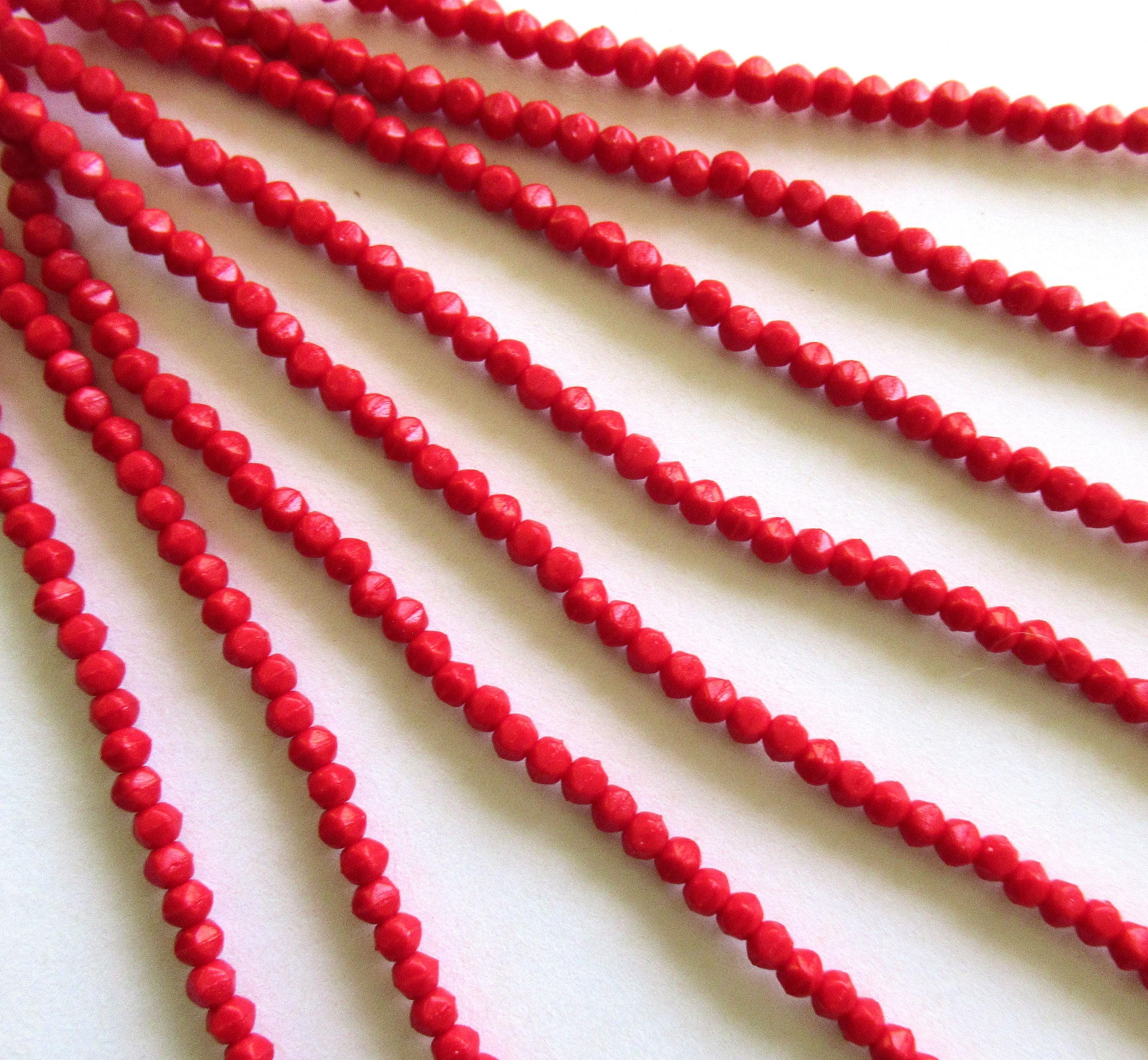 100 3mm English cut Czech glass beads - opaque red spacer beads - pressed glass beads - C0058