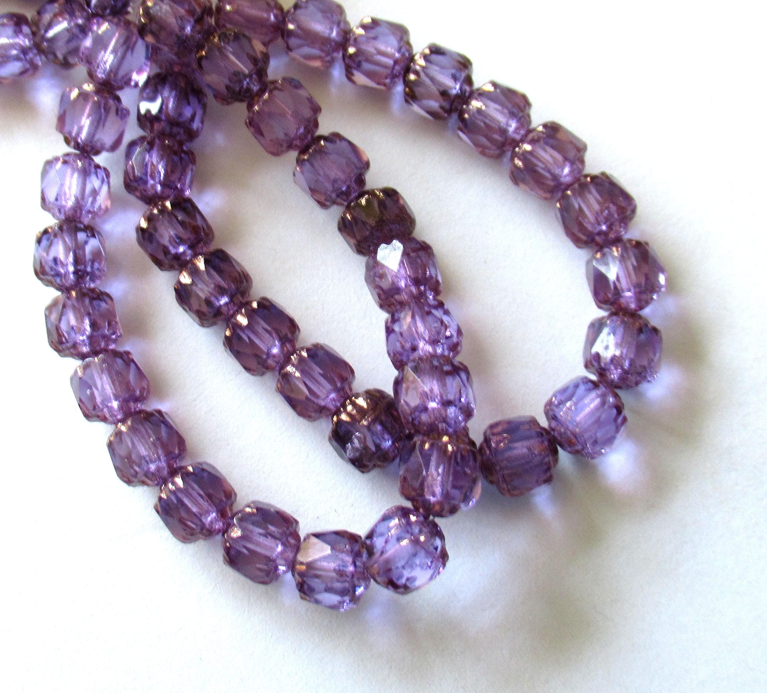 20 Czech glass cathedral beads - 6mm - light purple or lilac w/ bronze accents - faceted fire polished antique cut beads - C00072