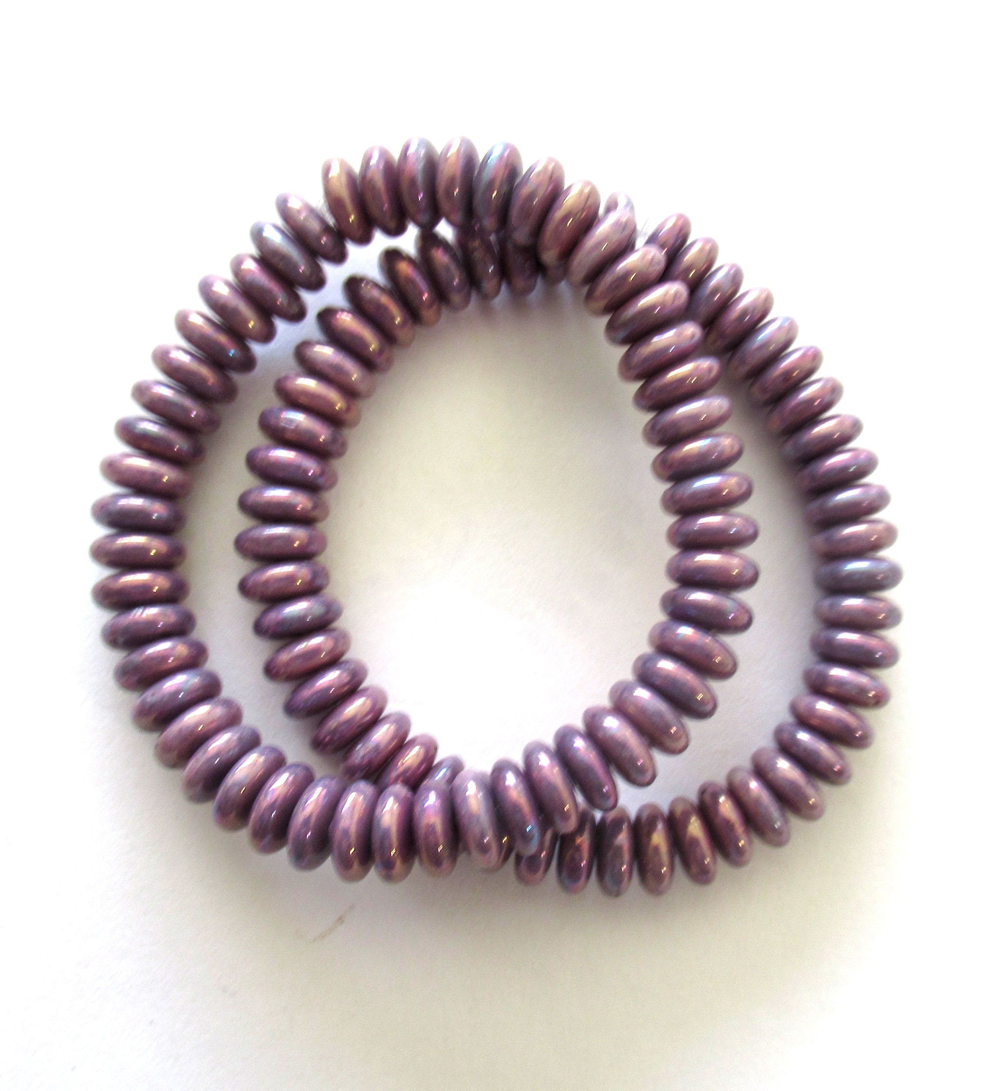 Lot of 50 6mm Czech glass rondelle spacer beads - opaque amethyst purple luster iris - flat spacers or rondelles C00601