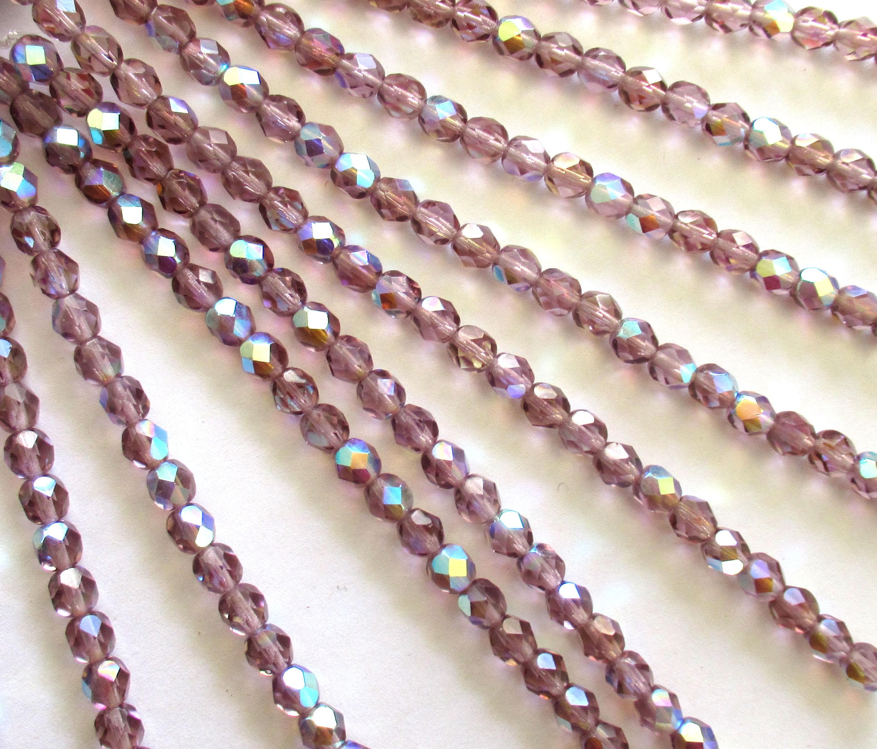 25 6mm Czech glass faceted round beads - light amethyst ab purple - C0036