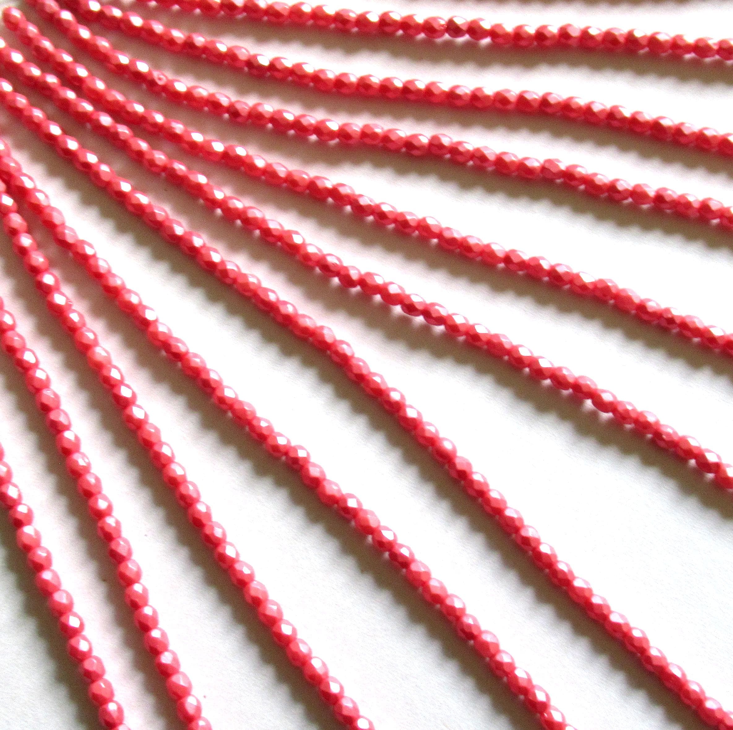 50 3mm Czech glass beads - Powdery Pastel Maroon - opaque deep pink - fire polished faceted round beads - C0086