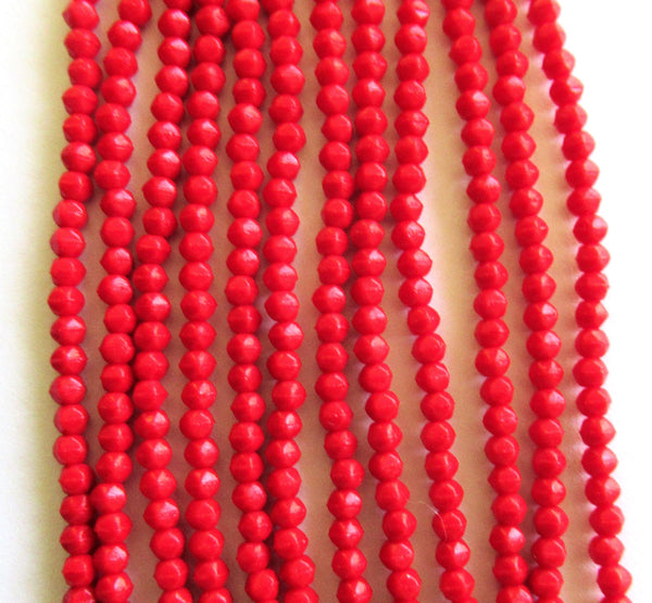100 3mm English cut Czech glass beads - opaque red spacer beads - pressed glass beads - C0058