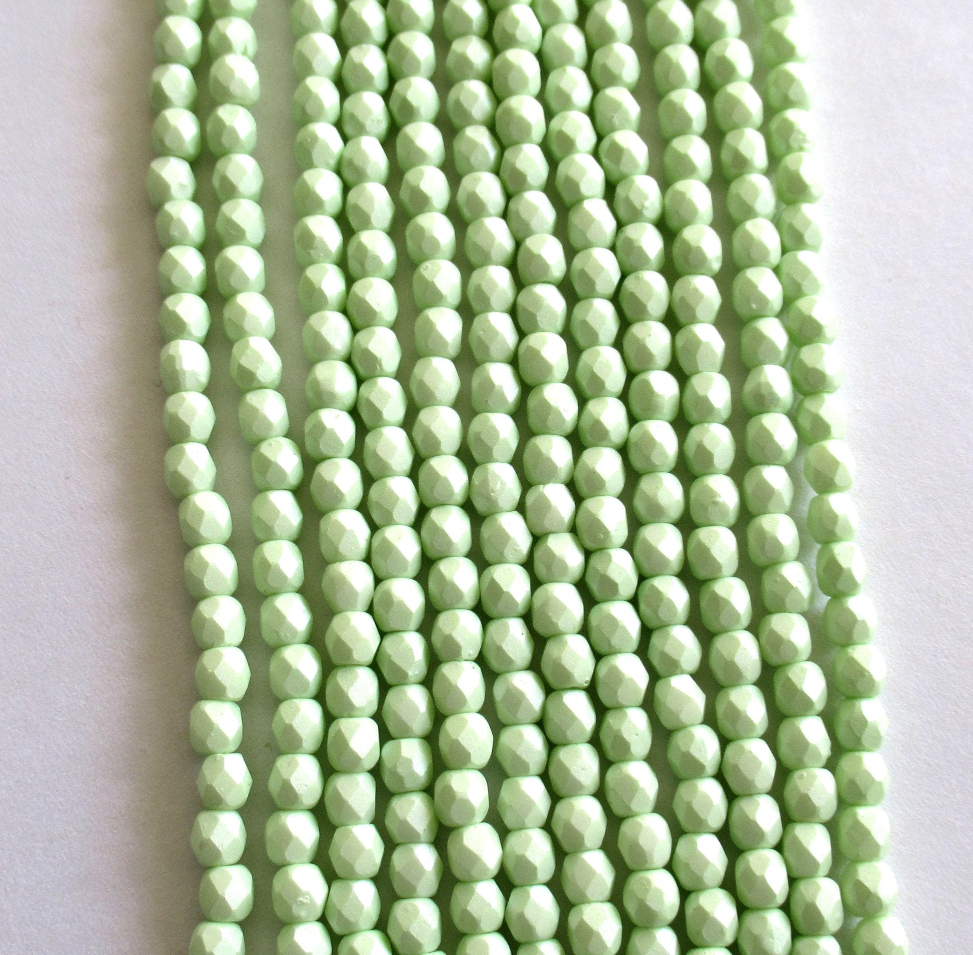 50 4mm Czech glass beads - light powdery pastel lime green - fire polished faceted round beads - C0056 - Glorious Glass Beads