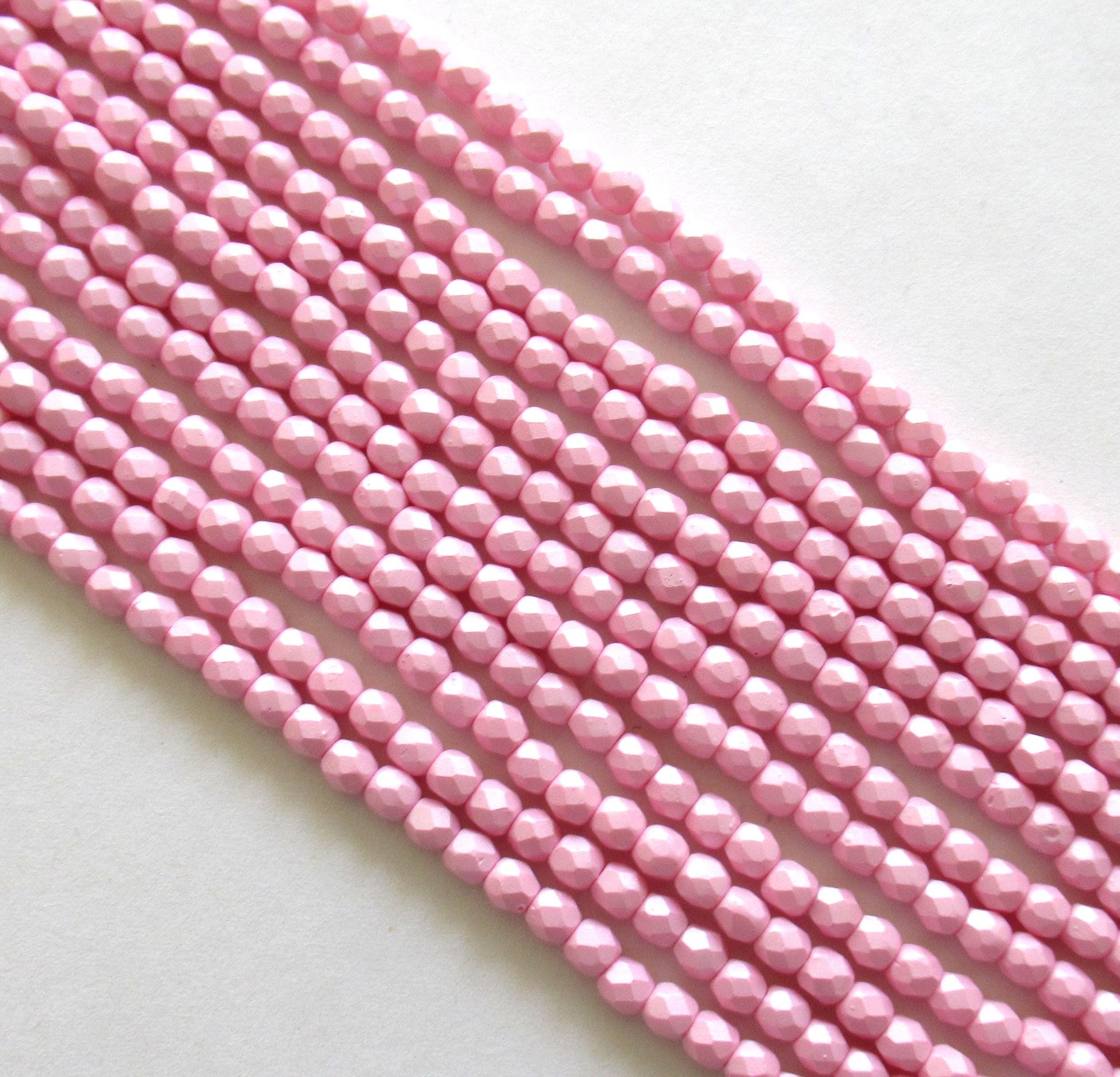 50 4mm Czech glass beads - opaque Powdery Pastel Pink - fire polished faceted round beads - C0018 - Glorious Glass Beads