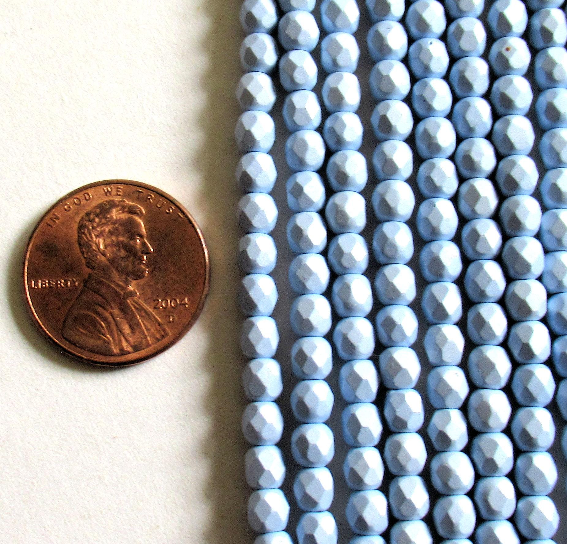 50 4mm Czech glass beads - opaque powdery pastel blue - faceted round beads - C0056 - Glorious Glass Beads