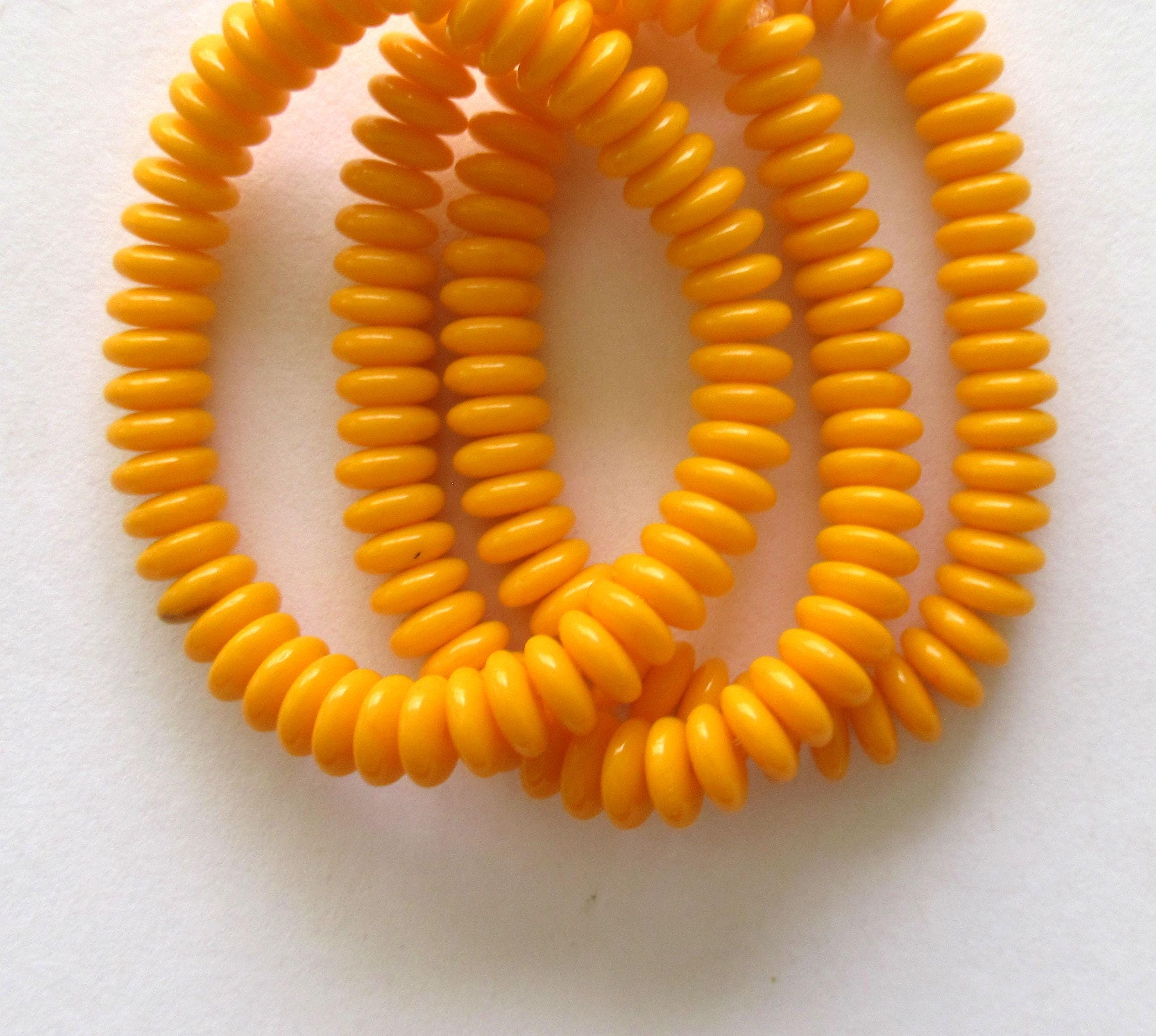 Lot of 50 6mm Czech glass rondelle spacer beads - opaque bright orange flat spacers or rondelles C0521