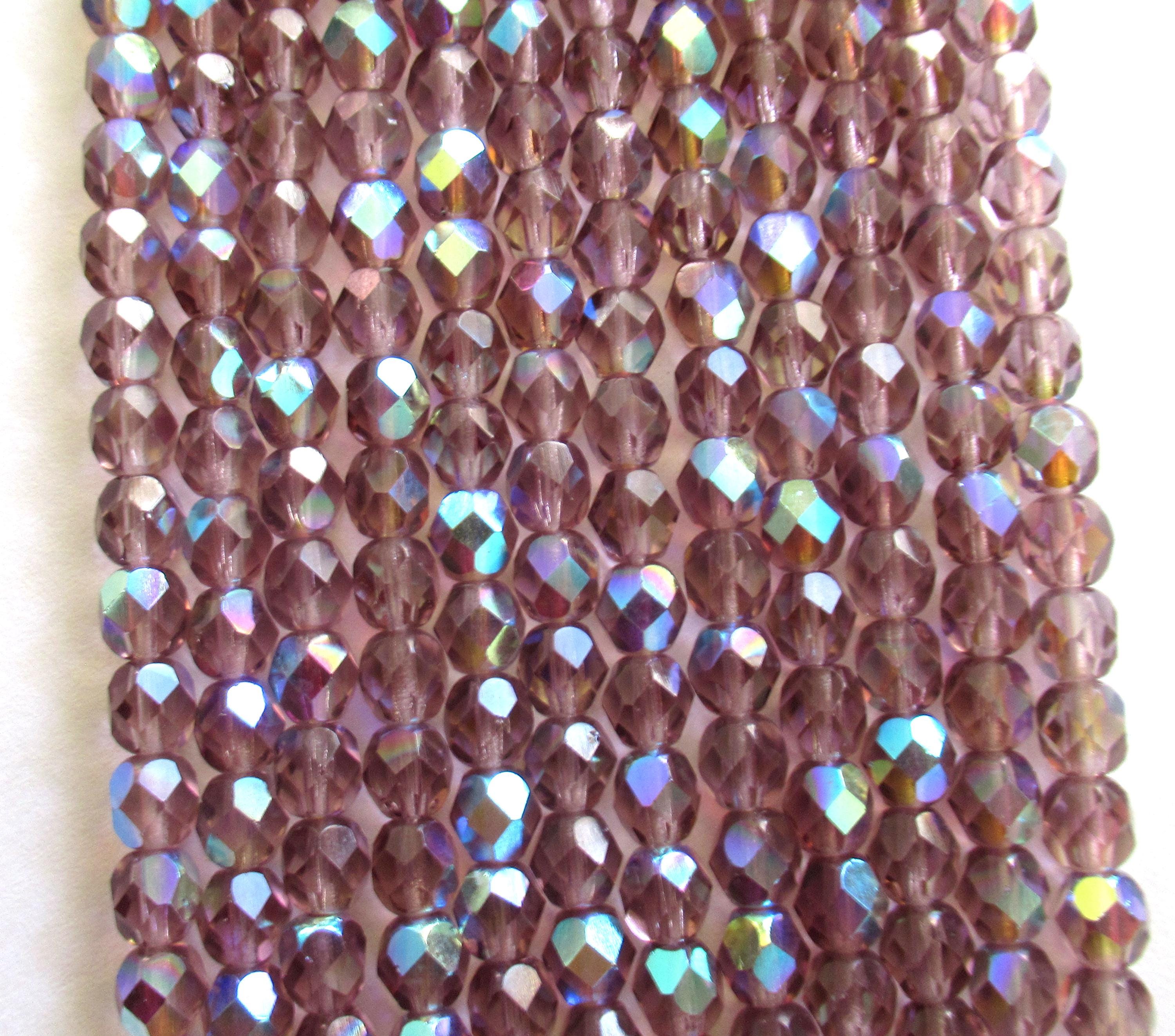 25 6mm Czech glass faceted round beads - light amethyst ab purple - C0036