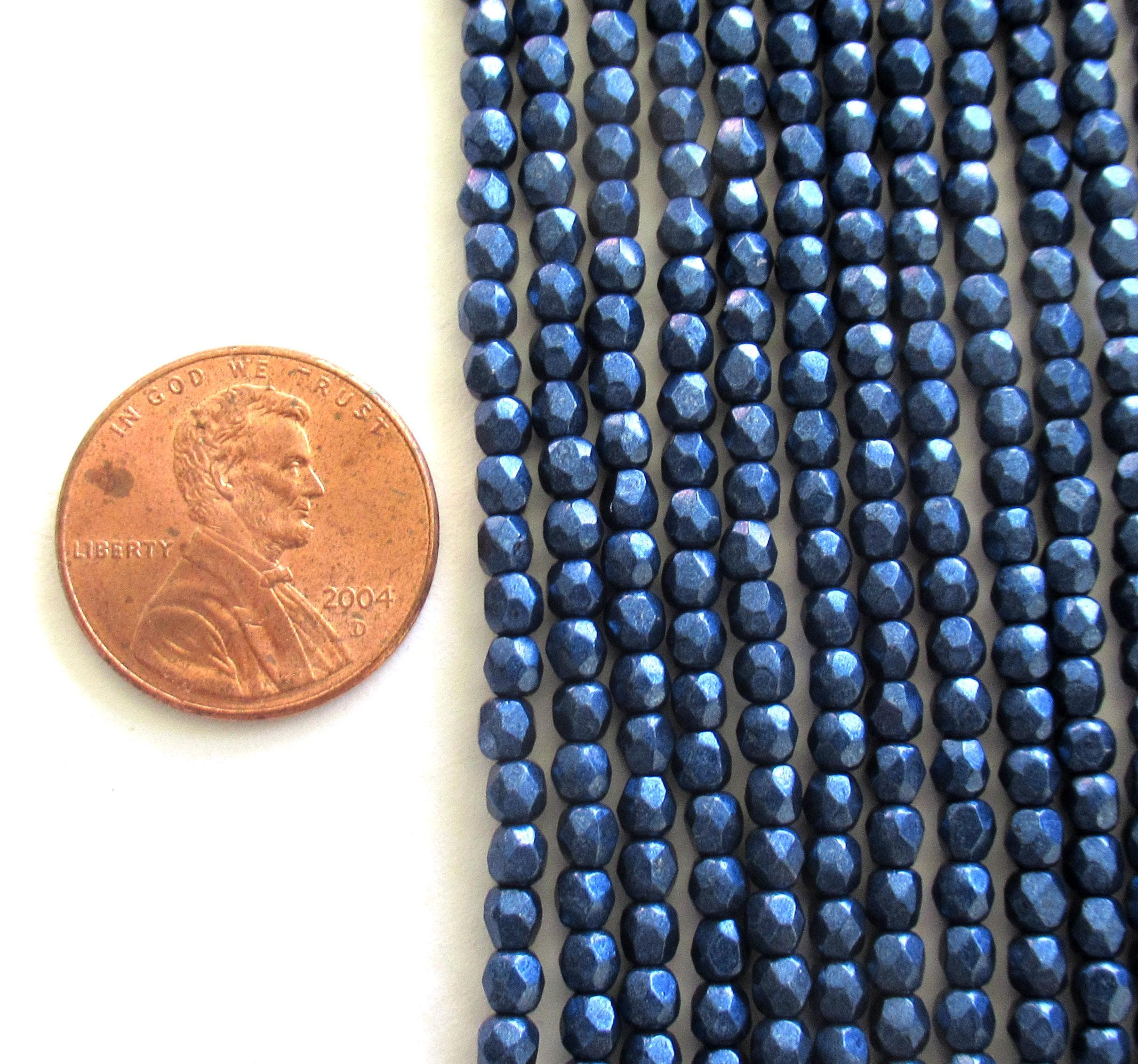 50 3mm Czech glass beads - Saturated Metallic Evening Blue - faceted round beads - C0033