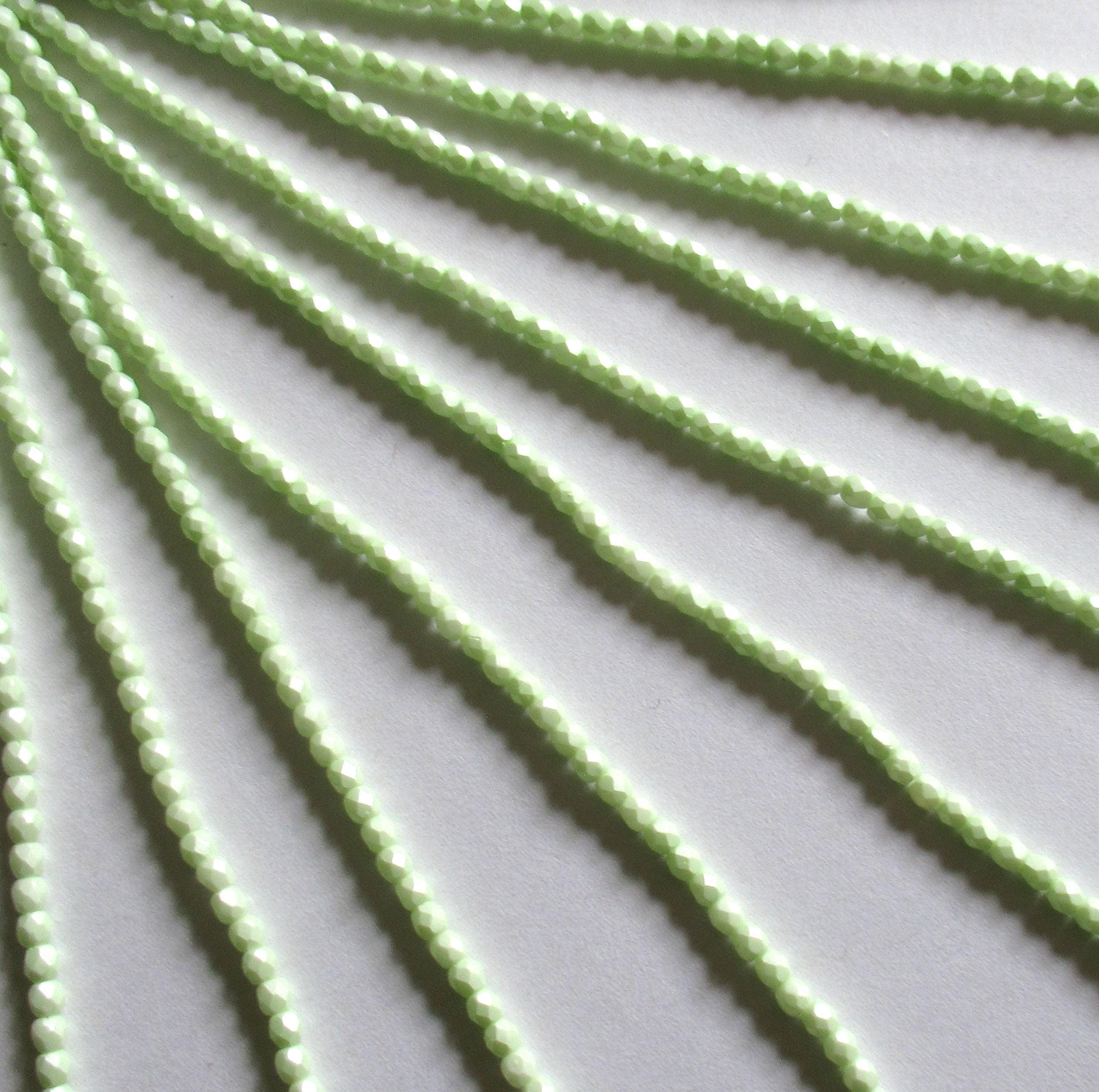 50 3mm Czech glass beads - light powdery pastel lime green - fire polished faceted round beads - C0085